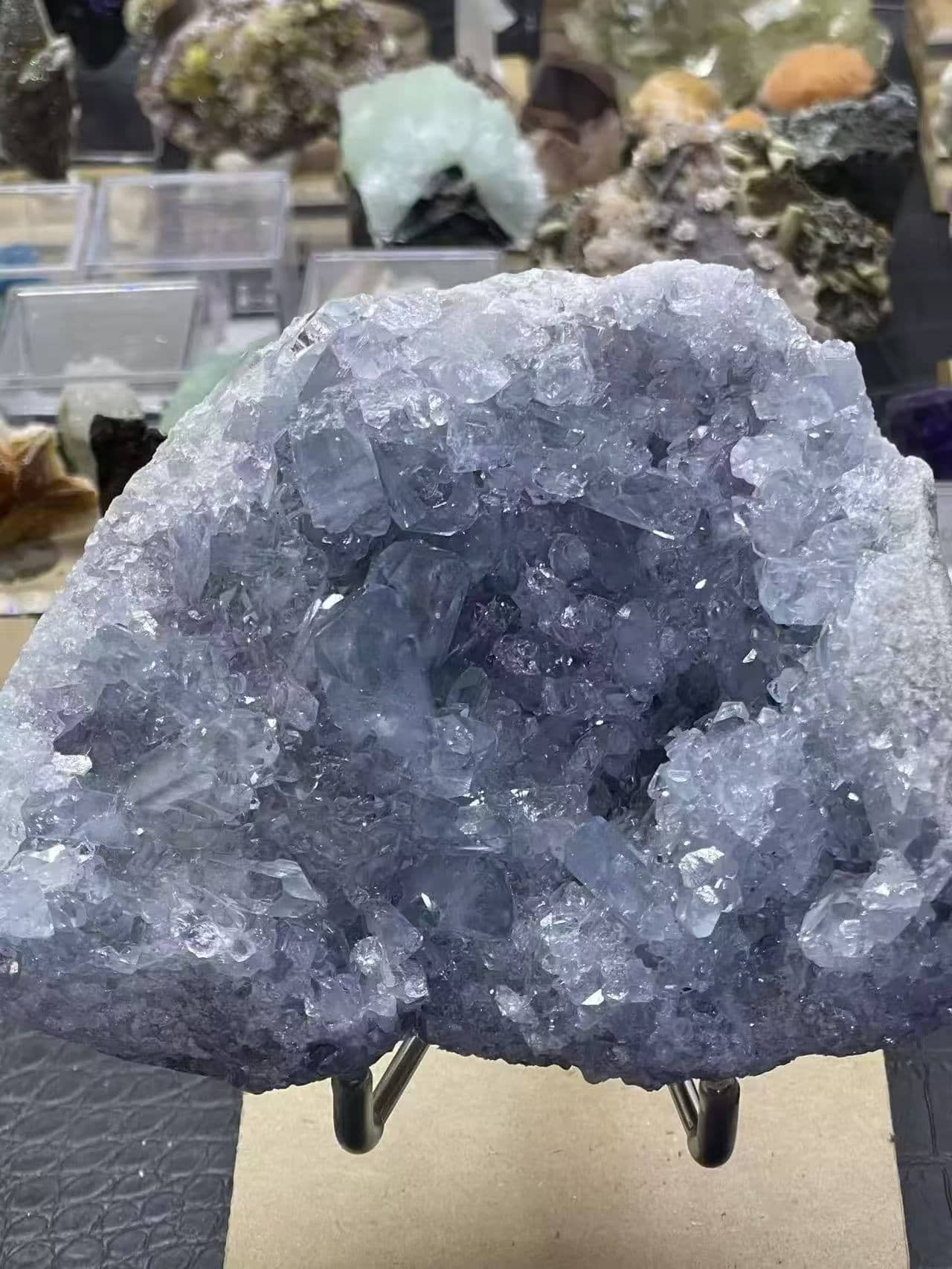 Raw celestite crystal cluster with light blue crystals for peace and tranquility