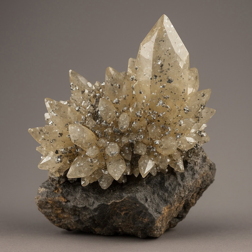 Mineral specimens from Cavnic Mine in Romania featuring crystallized formations