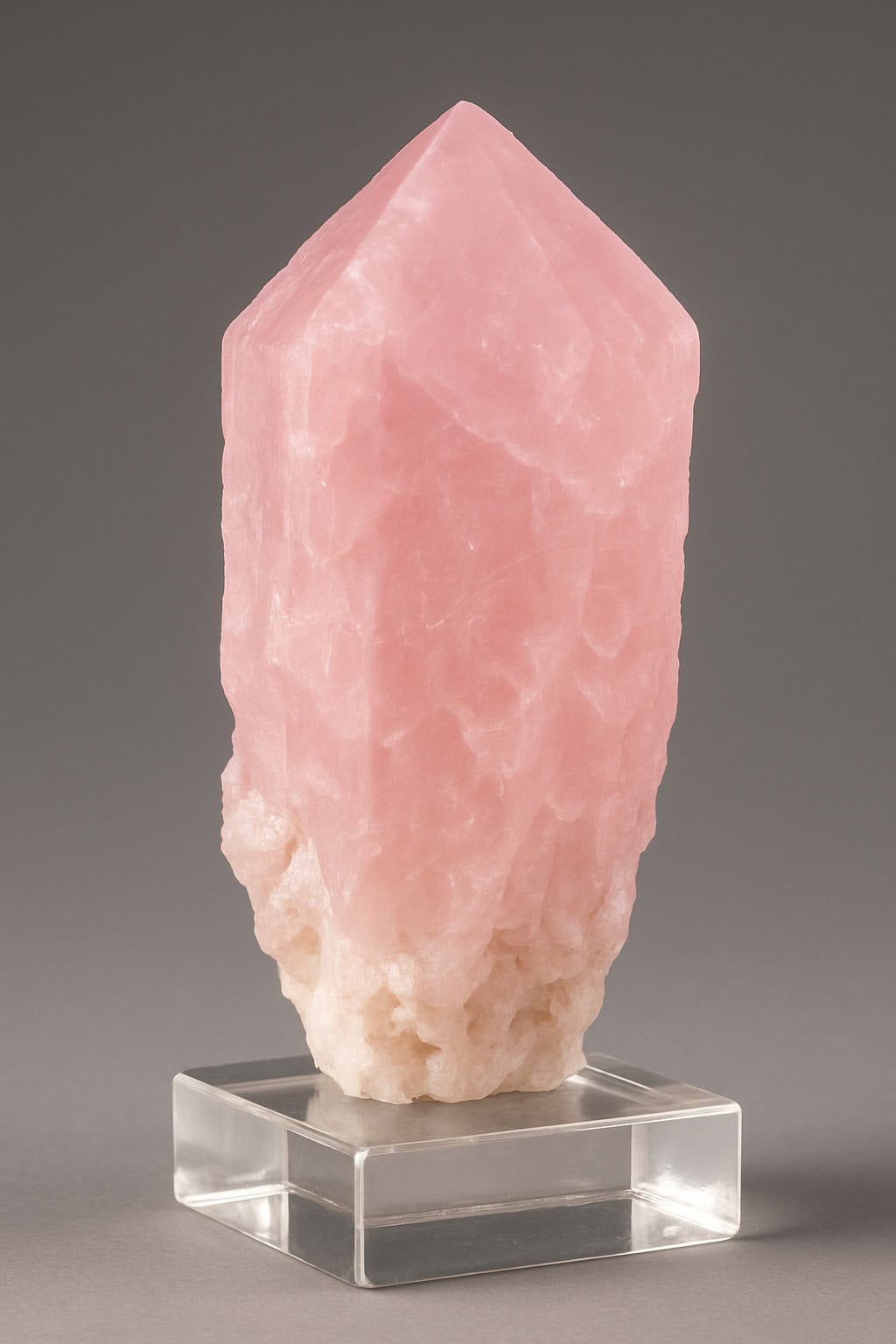 Rose quartz crystal point with soft pink color