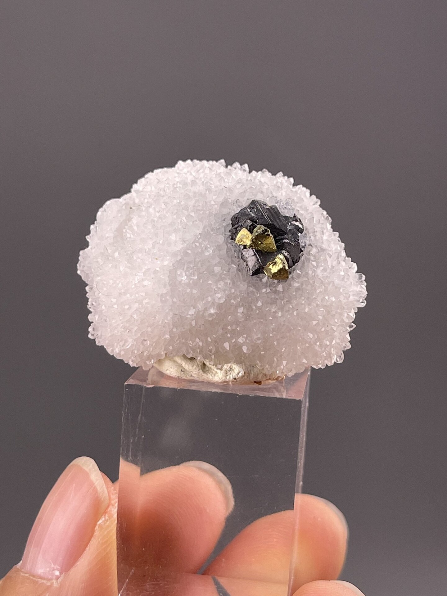 Close-up of sphalerite showing dark metallic druzy texture