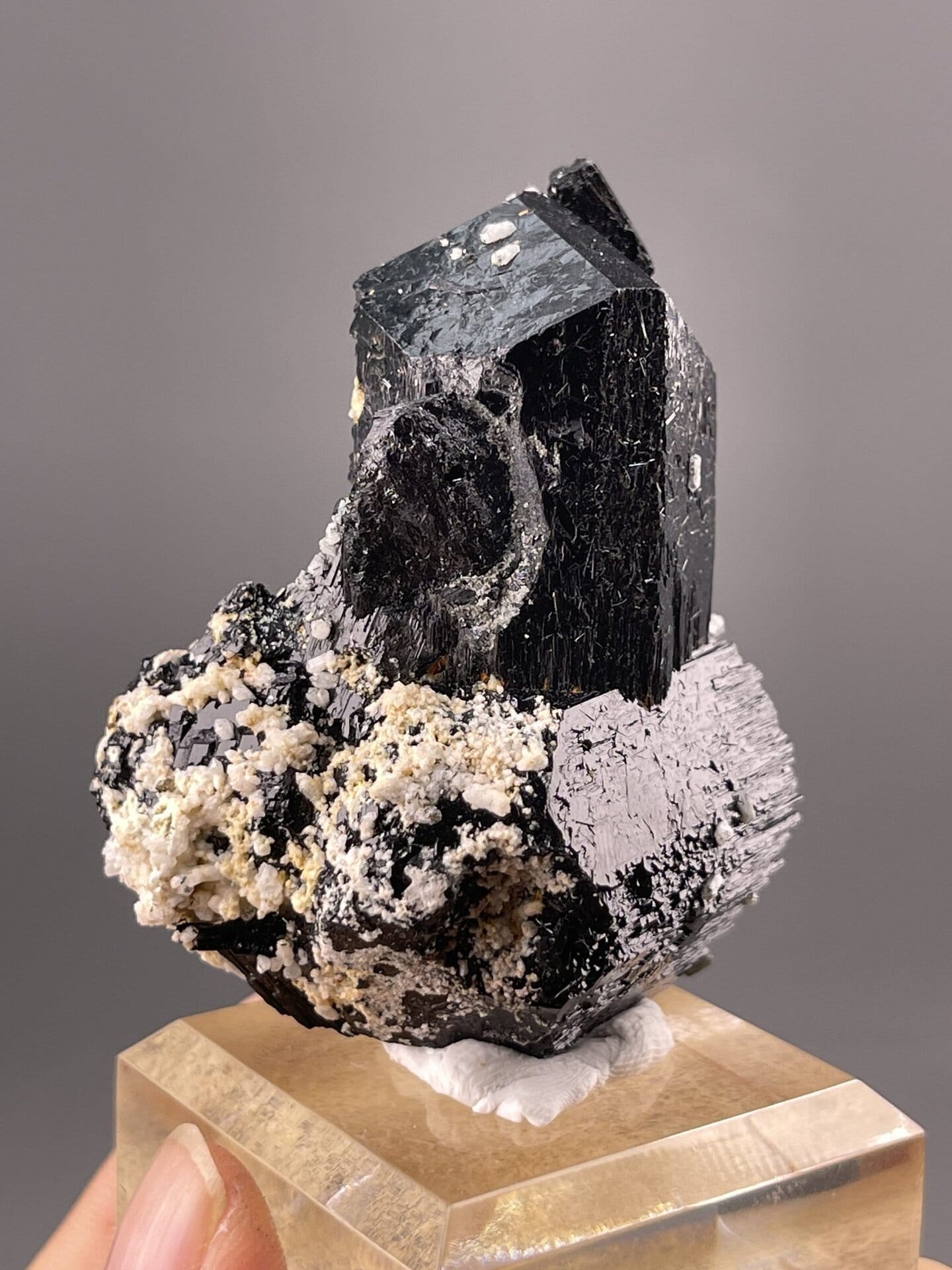 Tourmaline Prismatic from Tsumeb Mine, Namibia – angled view showing matrix