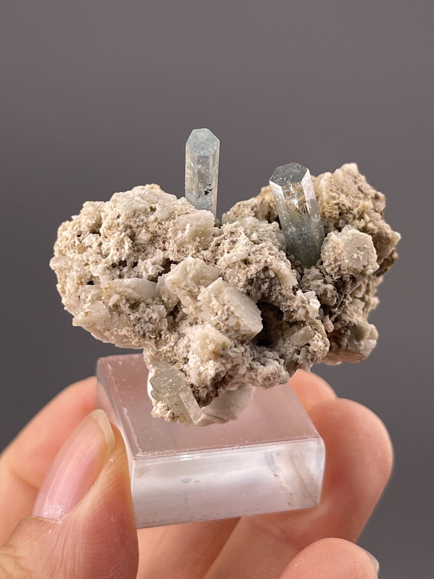 Angled view of Erongo aquamarine highlighting blue colour