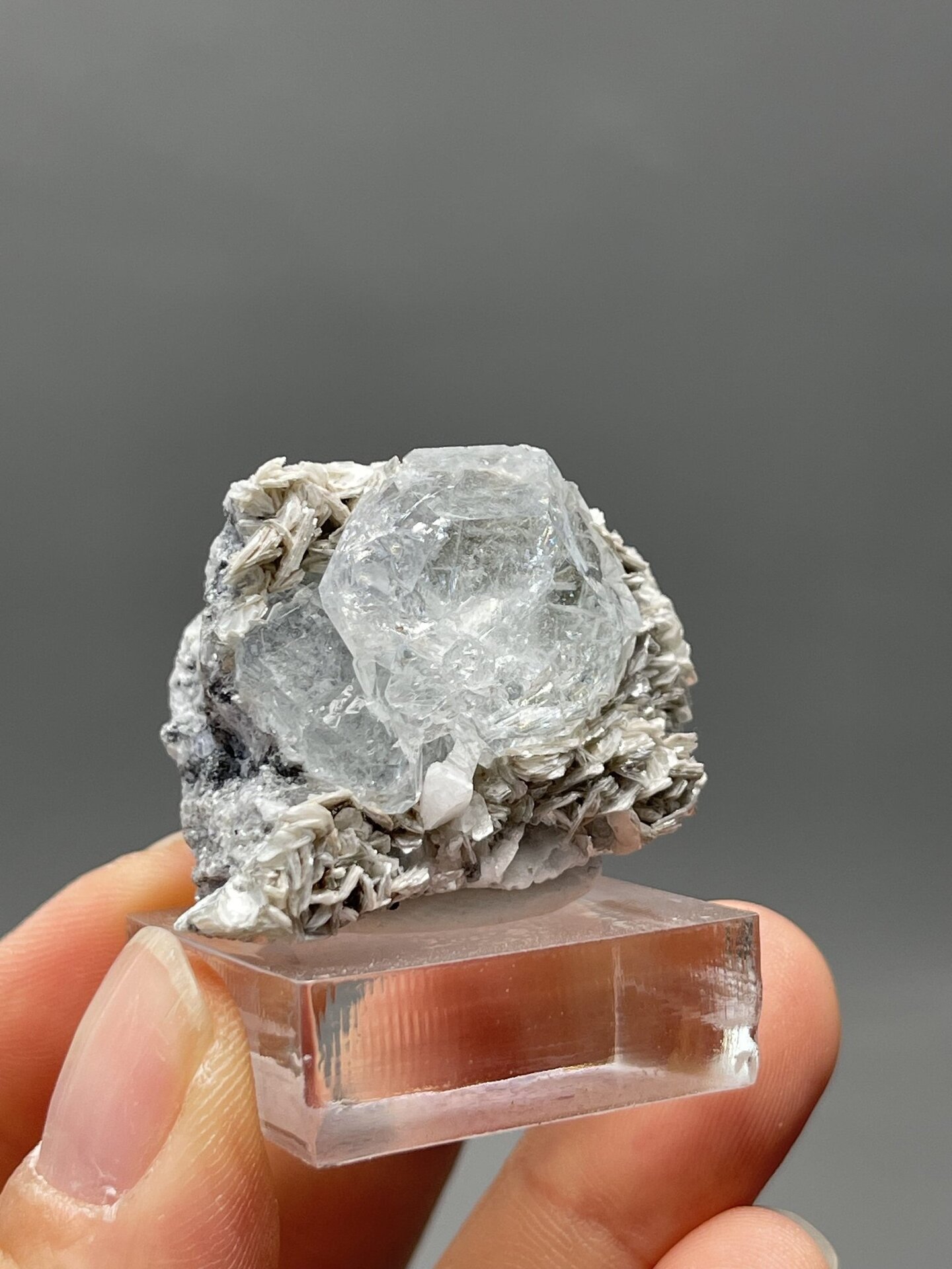 Close-up of aquamarine crystal showing blue colour and luster