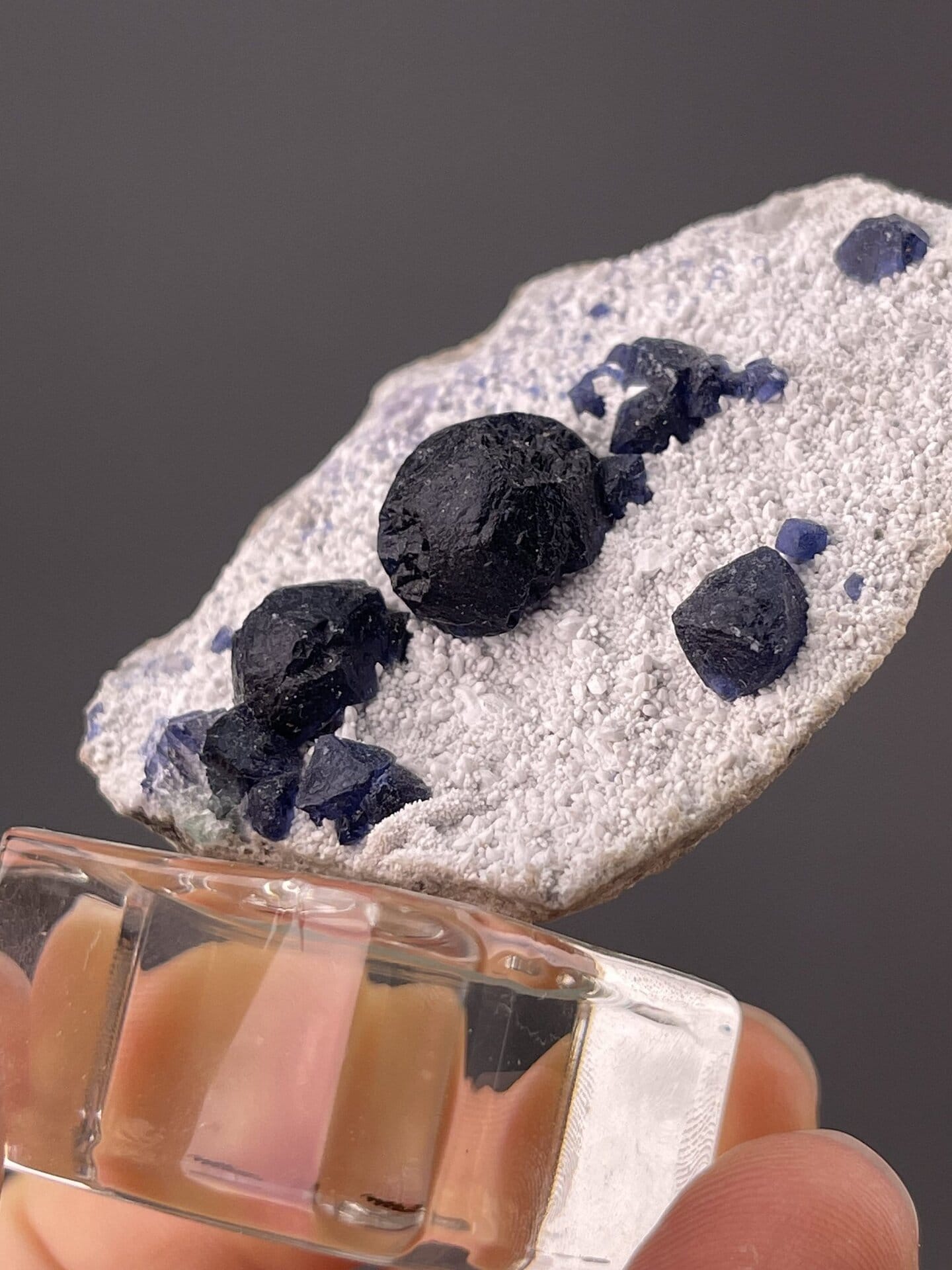Detail of fluorite surface showing deep blue colour and lustre