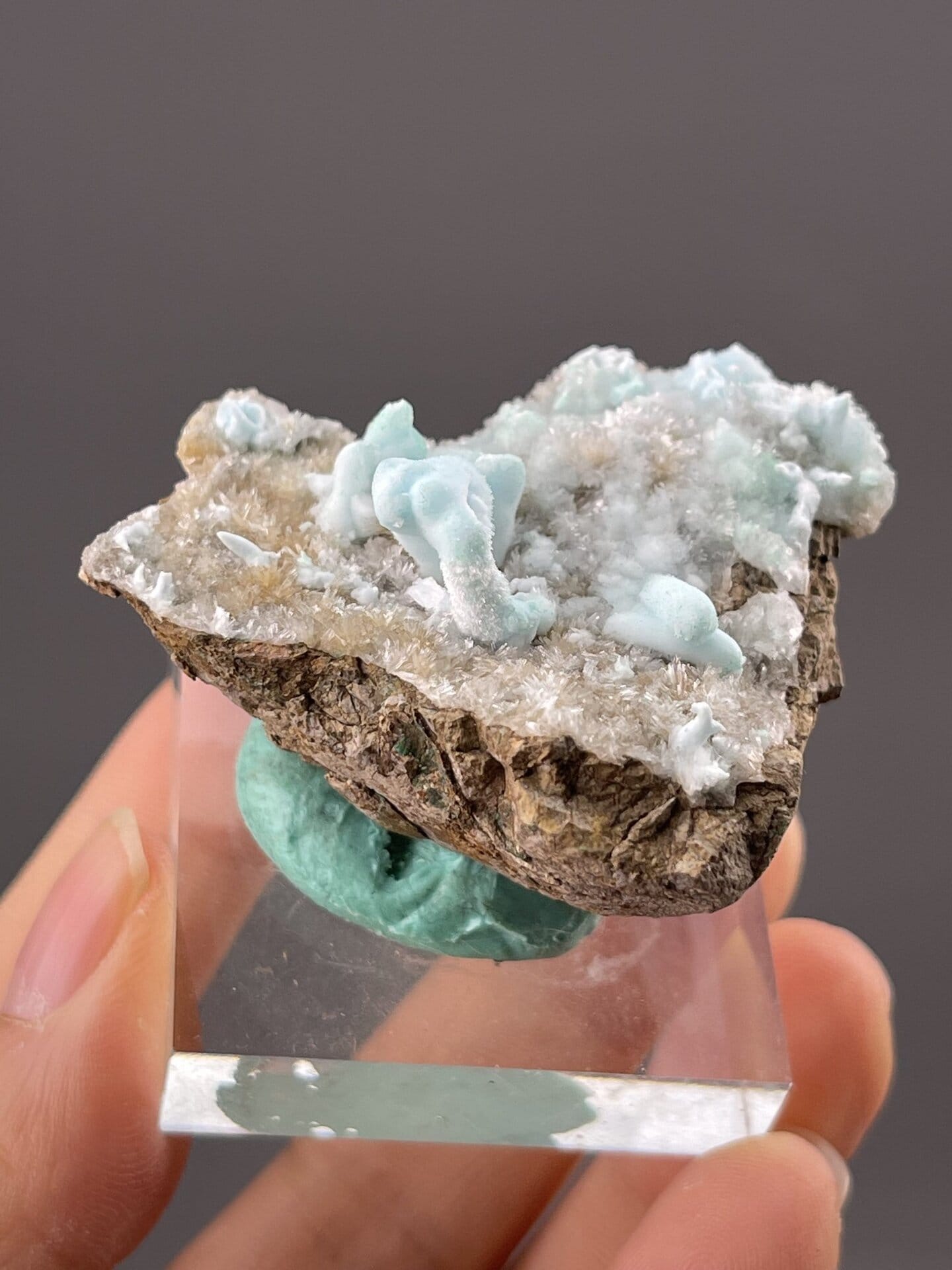 Top view of hemimorphite specimen showing botryoidal surface