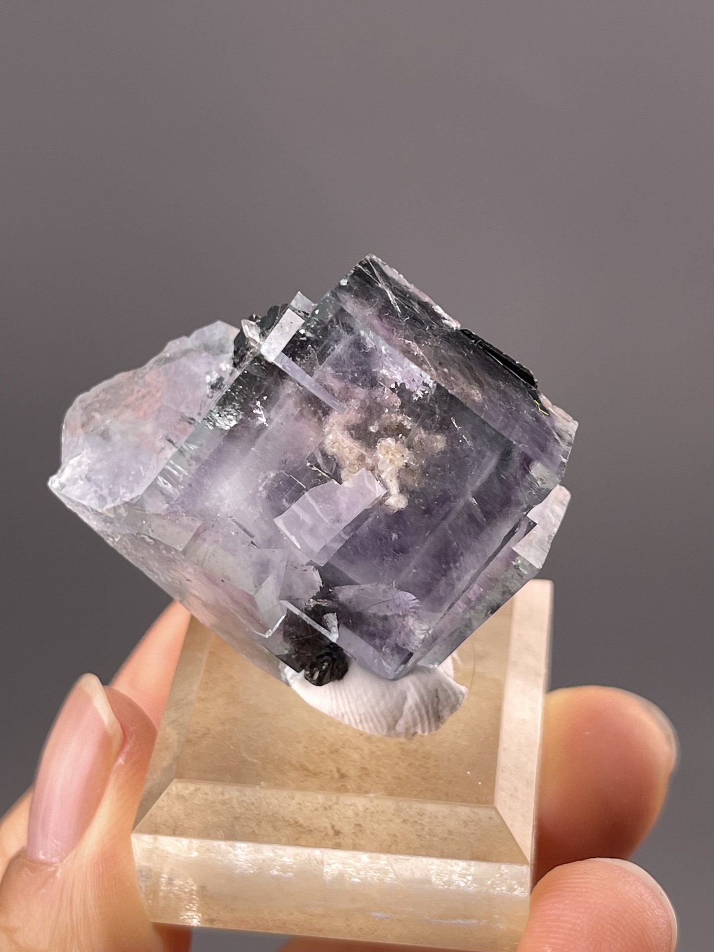 Cubic Fluorite Specimen from Yaogangxian Mine, Hunan – angled view showing matrix