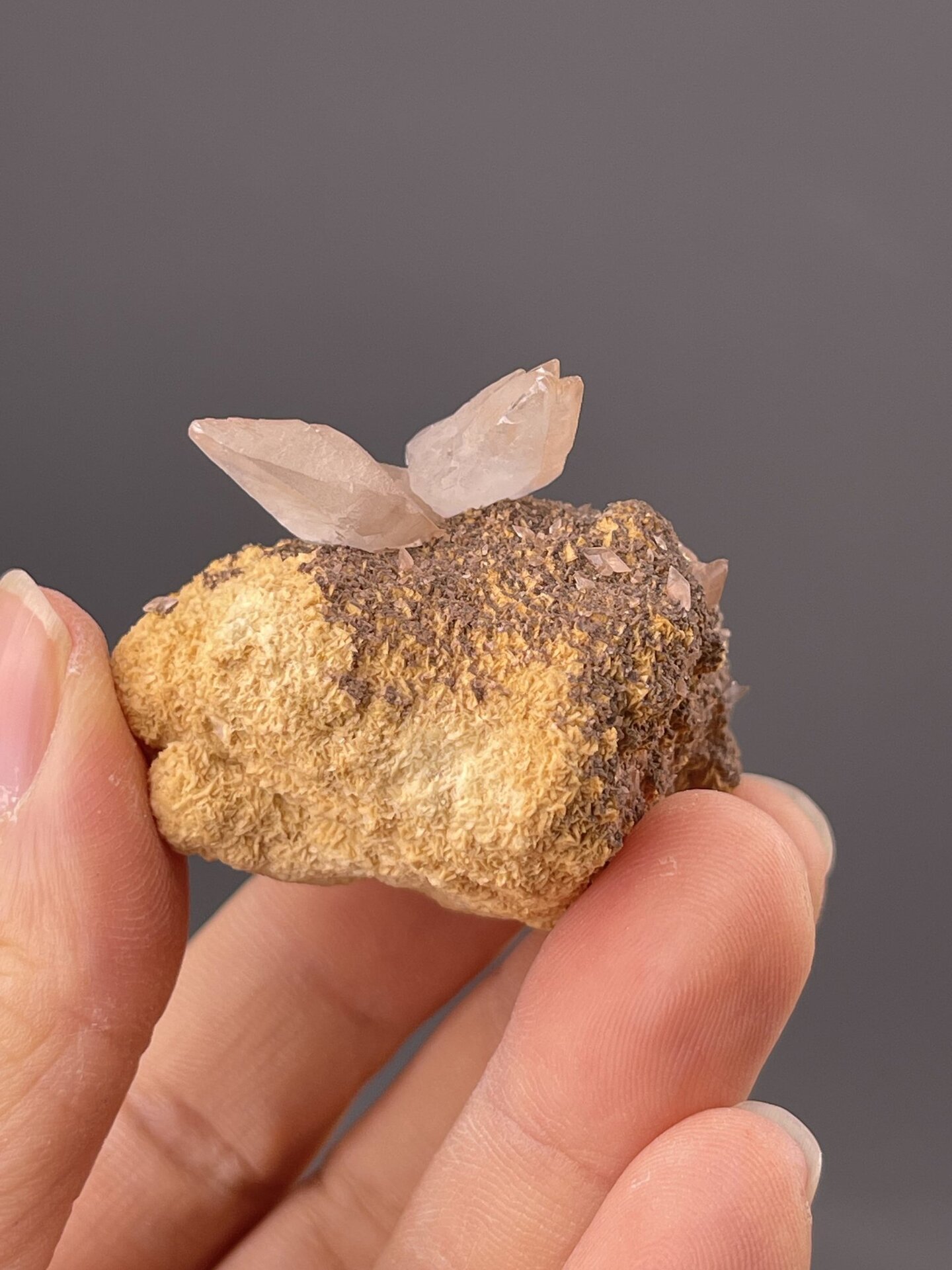 CaCO₃ trigonal calcite, Mohs 3, brown columnar habit, Hubei China