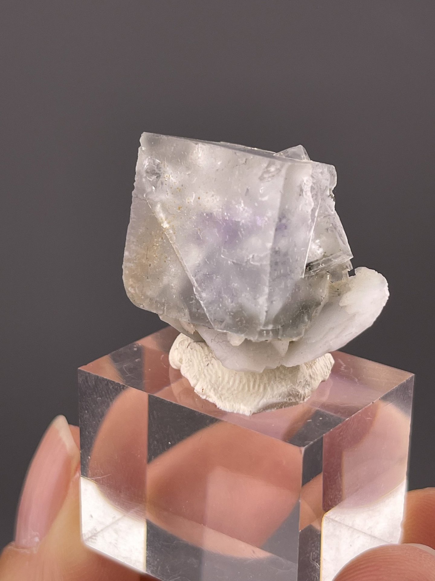 Top view of colorless fluorite showing cubic geometry