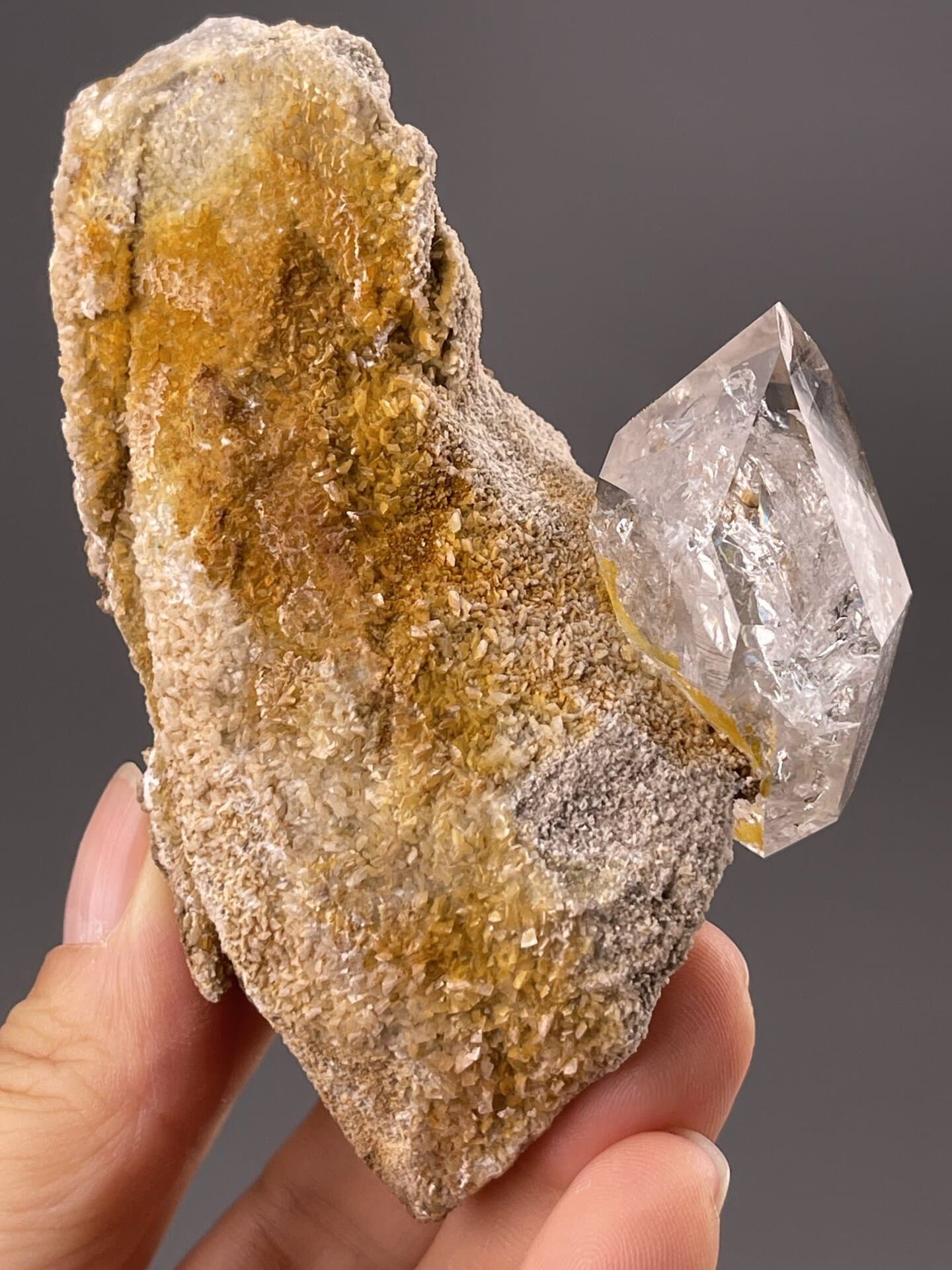 Detail of quartz crystal body showing transparency and vitreous luster