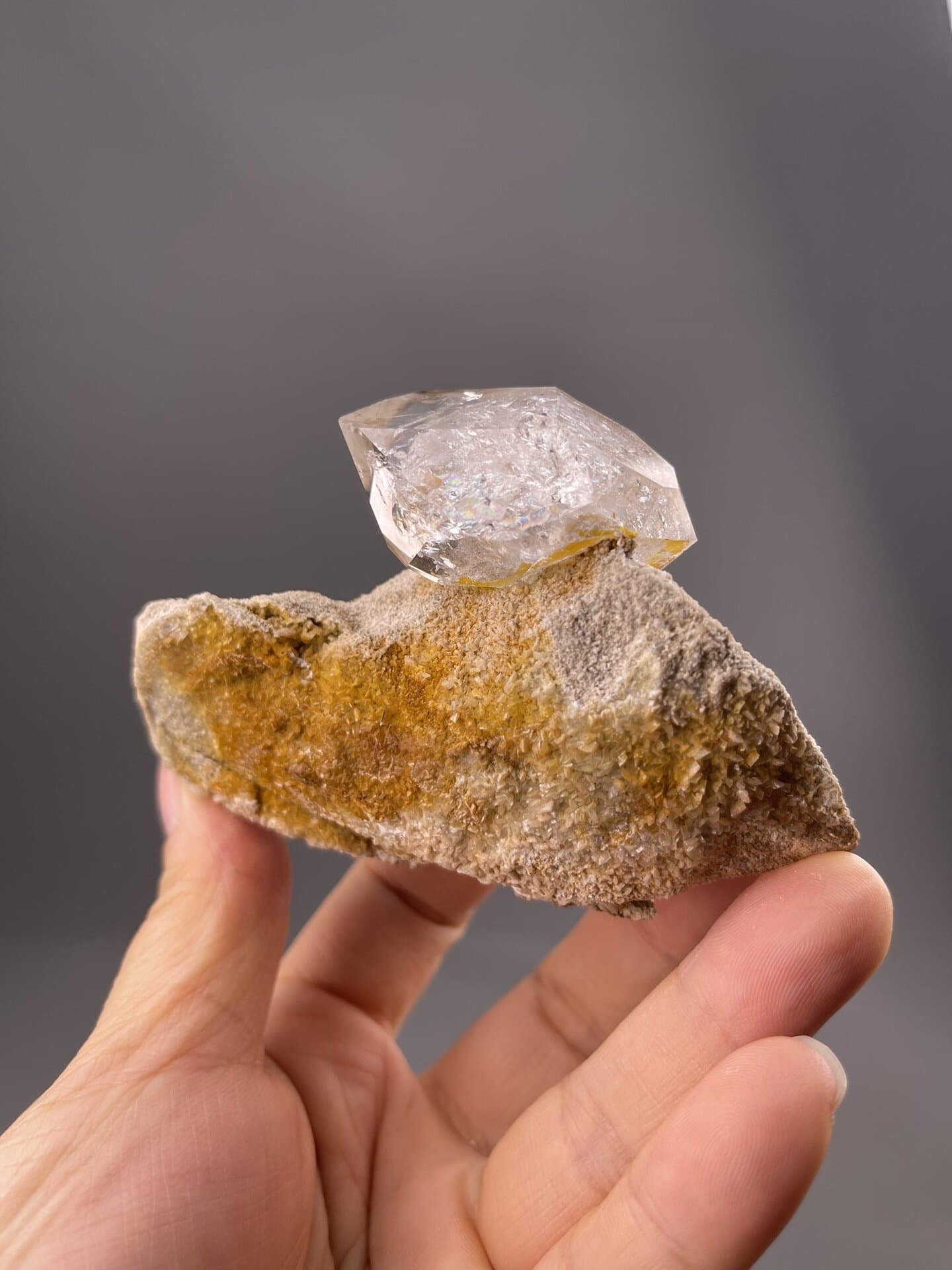 Angled view of Daocheng quartz showing natural doubly terminated form