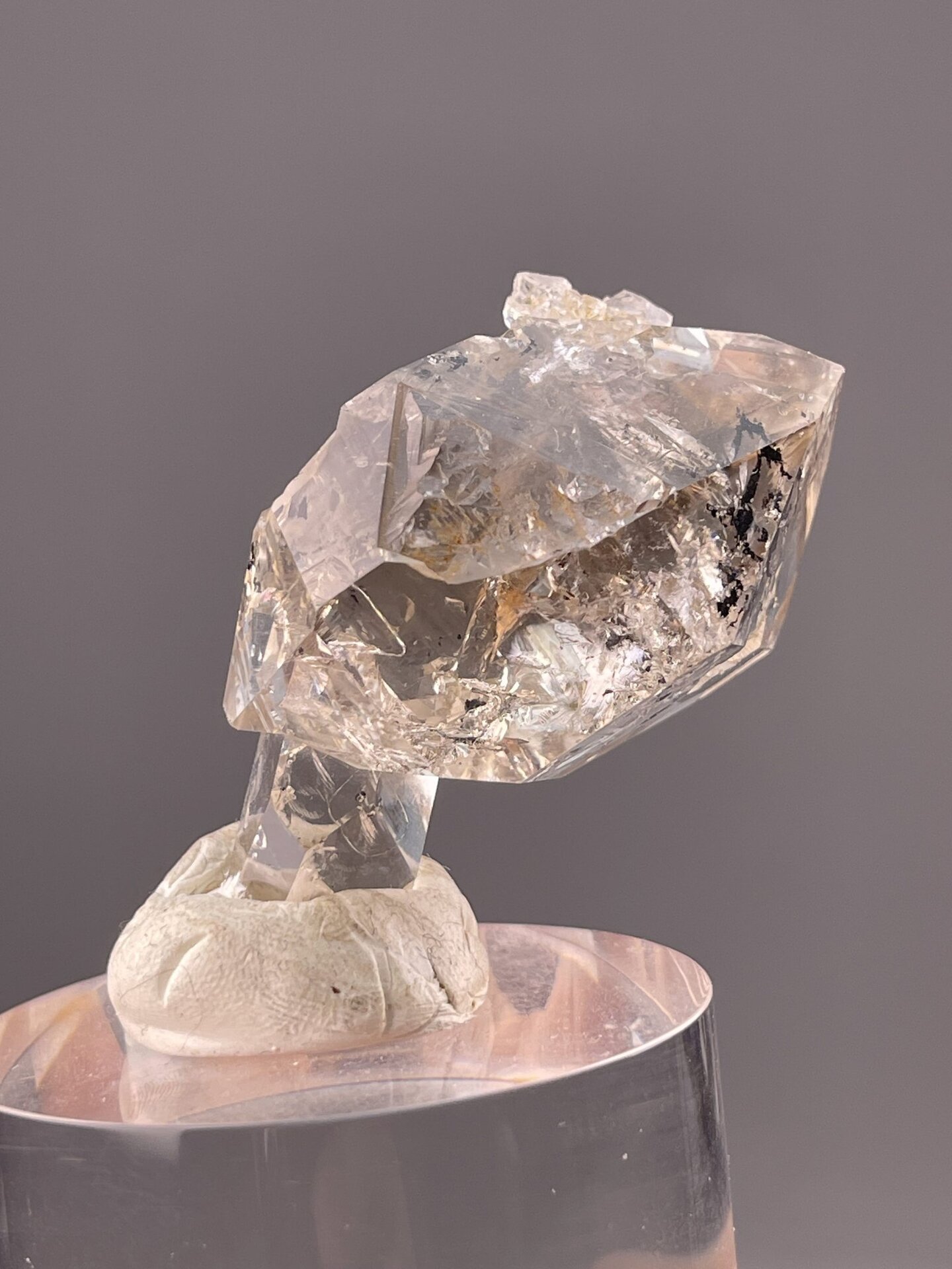 Close-up of quartz crystal showing exceptional clarity and facets