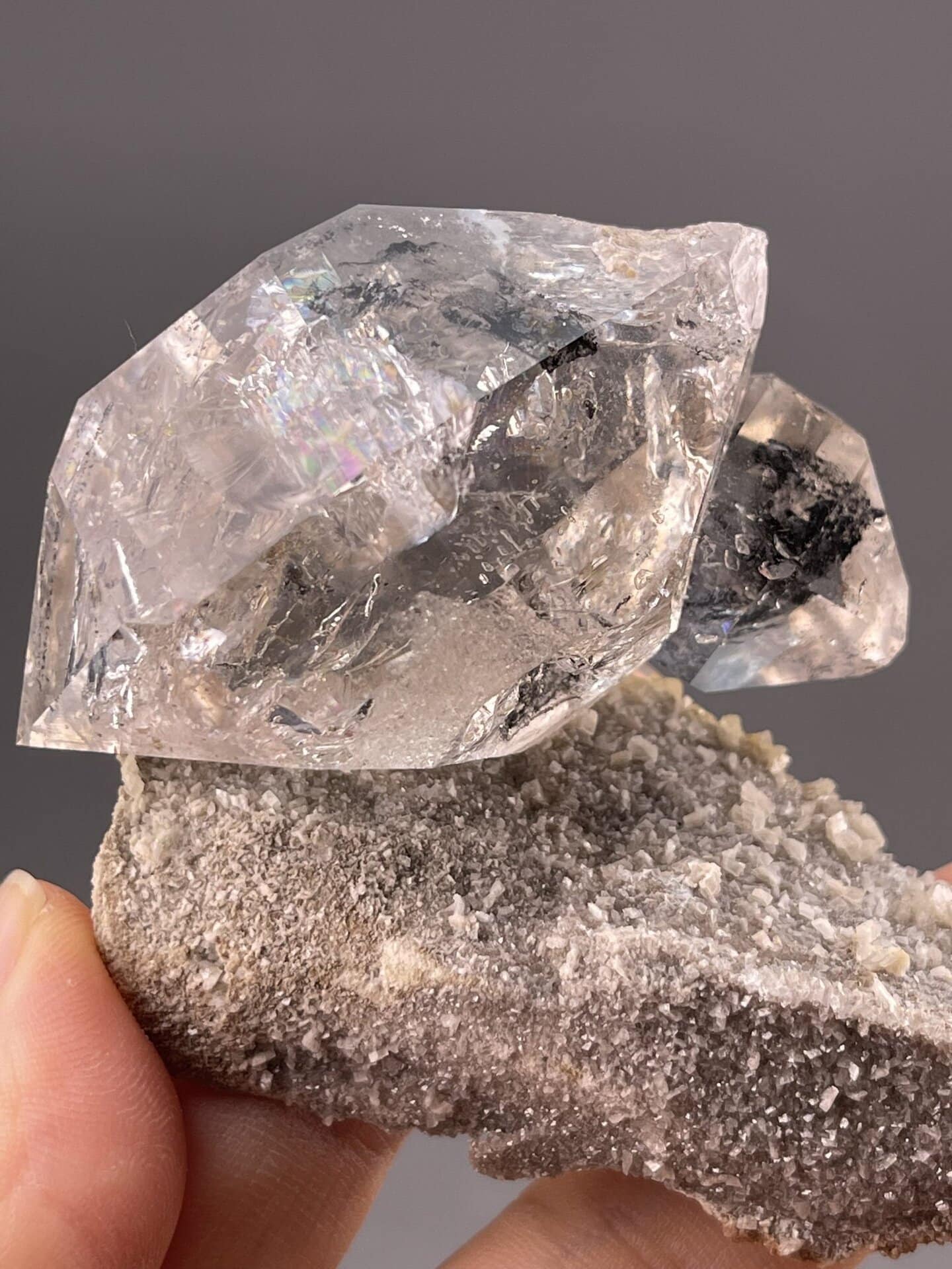 Close-up of quartz termination showing prismatic face geometry