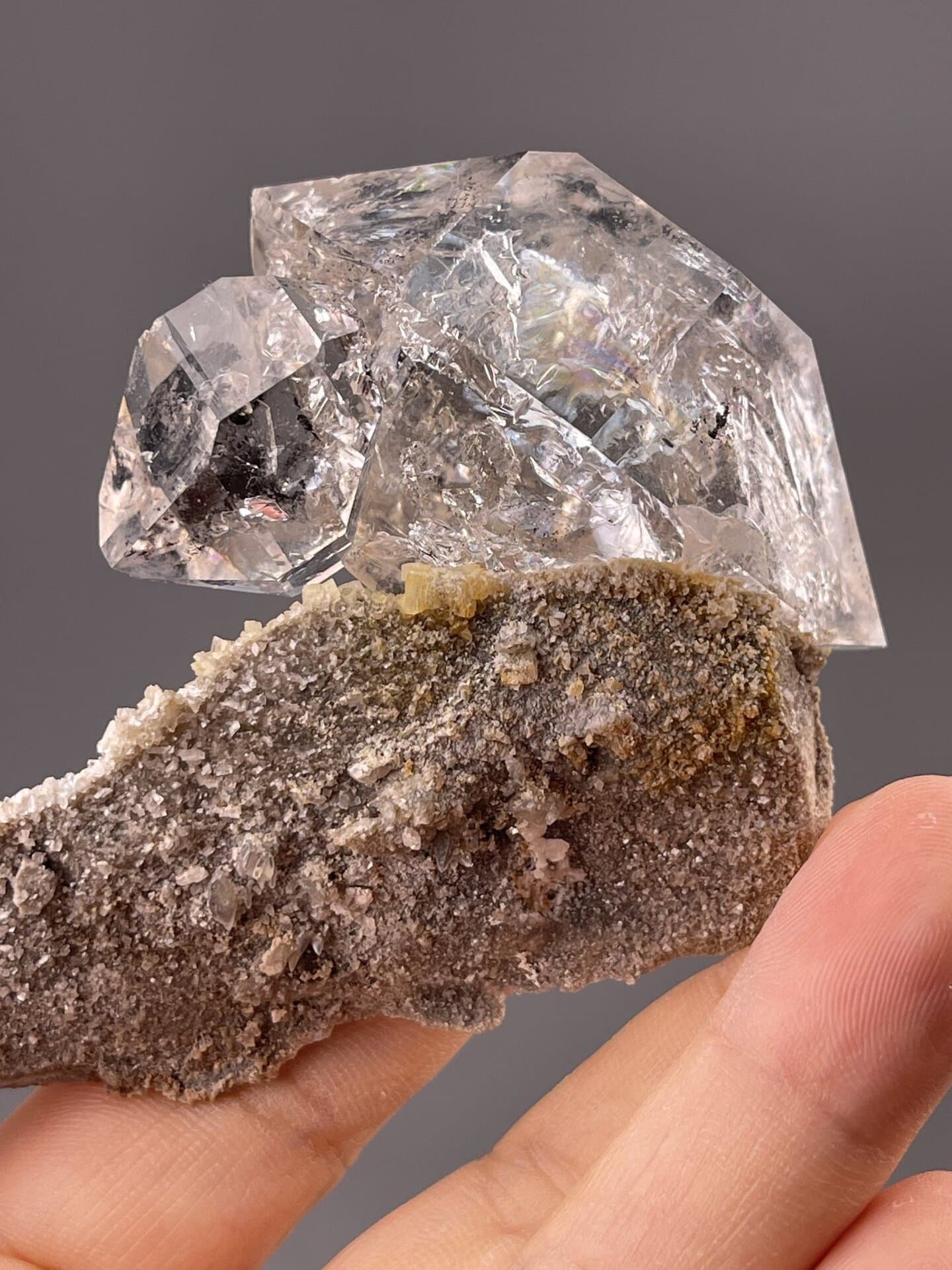 Top view of quartz crystal showing hexagonal cross-section