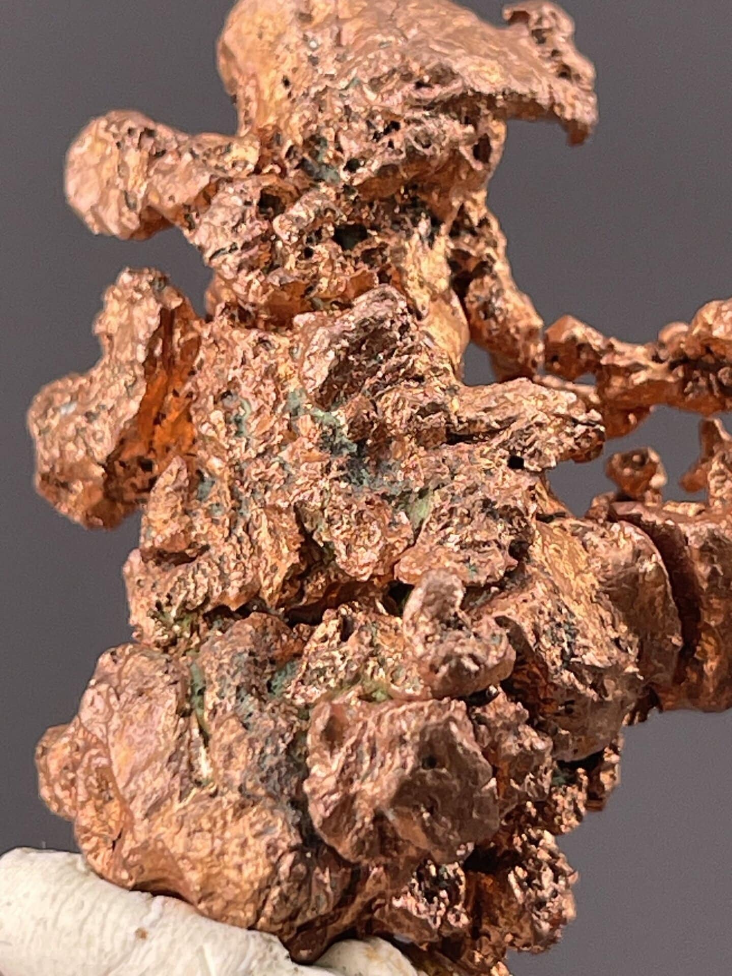 Angled view of Yichun copper highlighting natural crystal habit