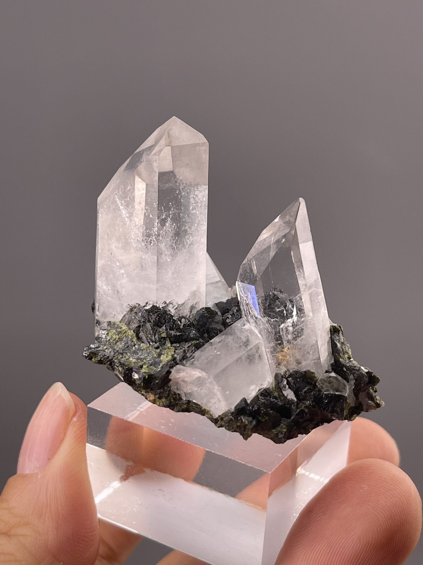 Quartz Crystals from Maoniuping, Sichuan – angled view showing matrix