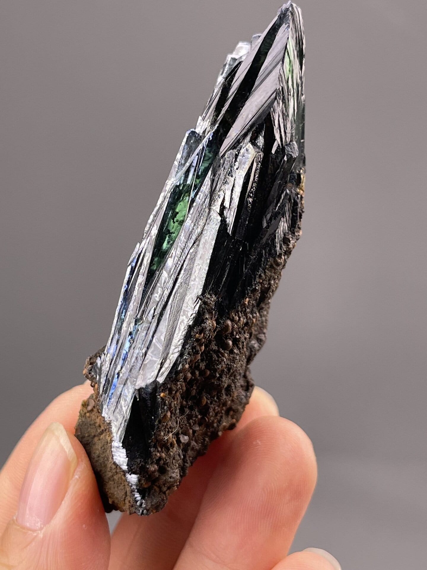 Detail of hematite surfaces showing high-lustre metallic sheen