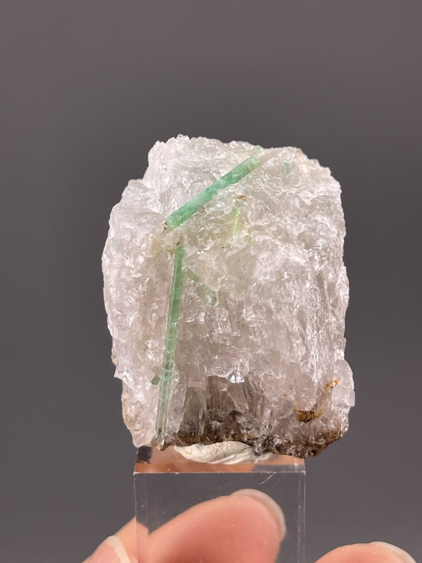 Close-up of emerald showing vivid green colour and transparency