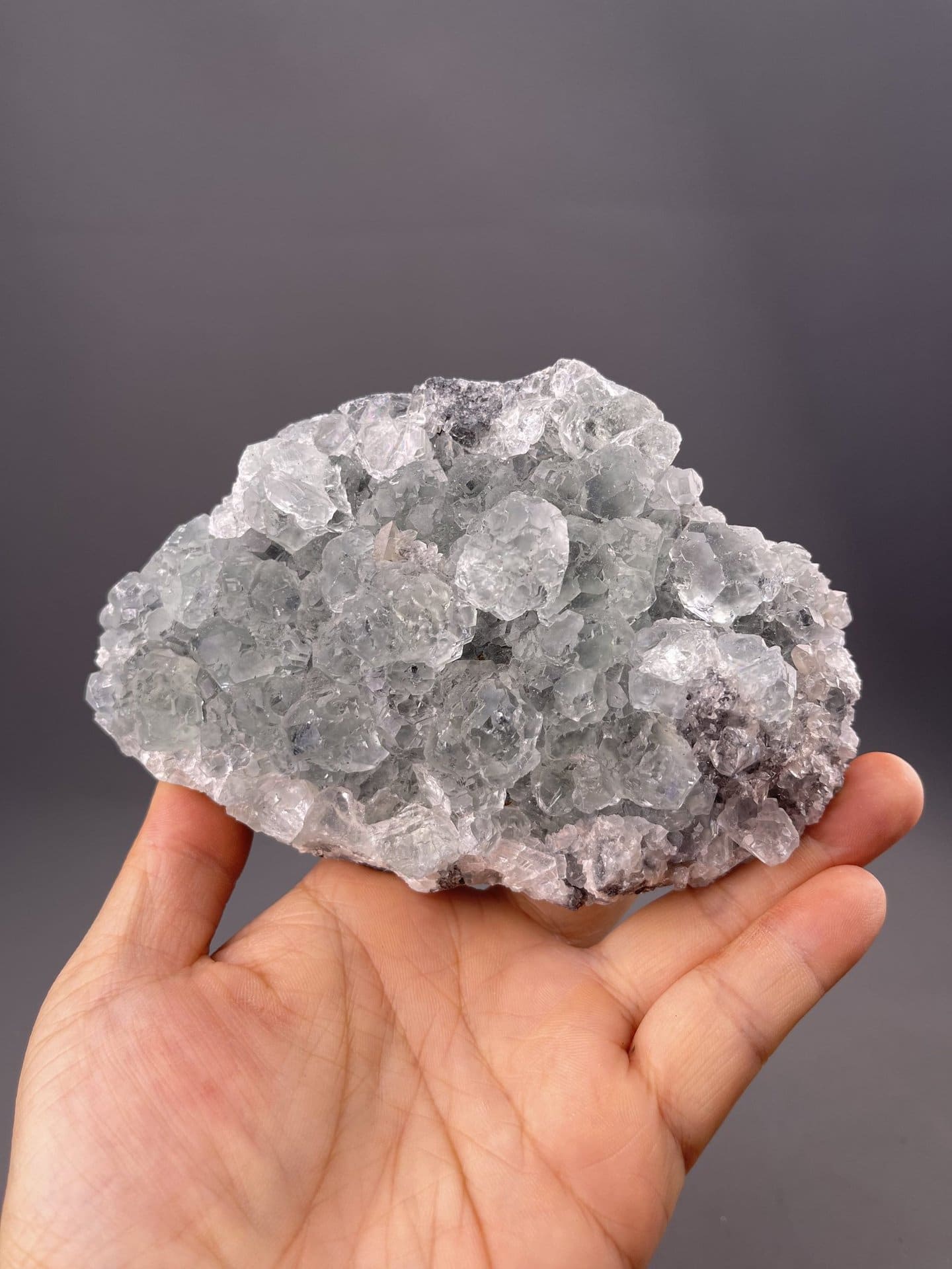 Green botryoidal fluorite from Fujian Province, China, cabinet specimen