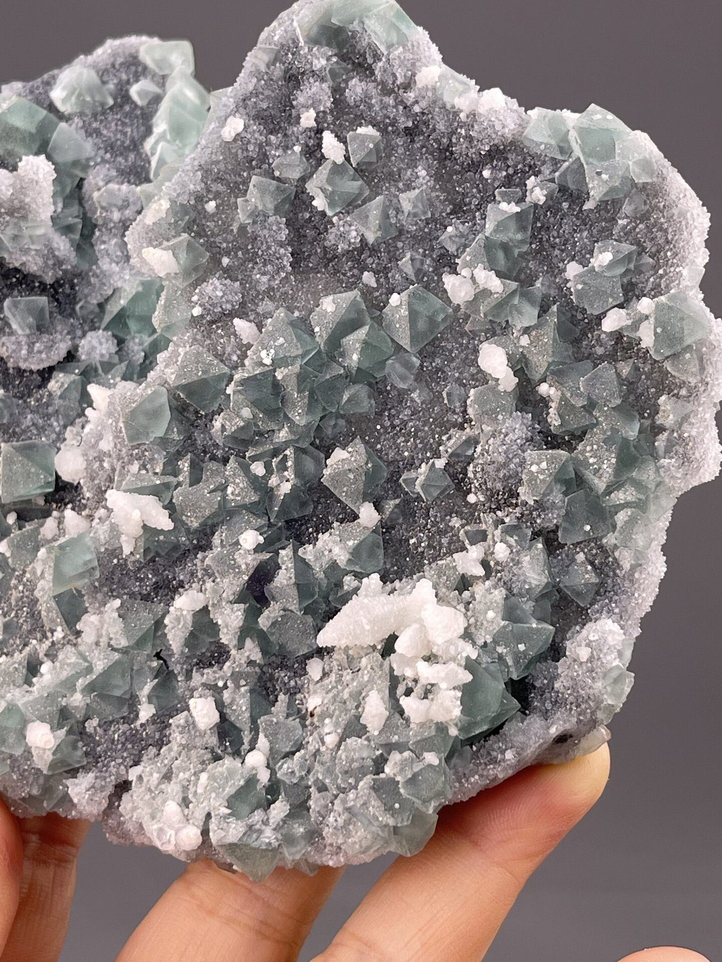 Top view of fluorite cluster showing crystal arrangement