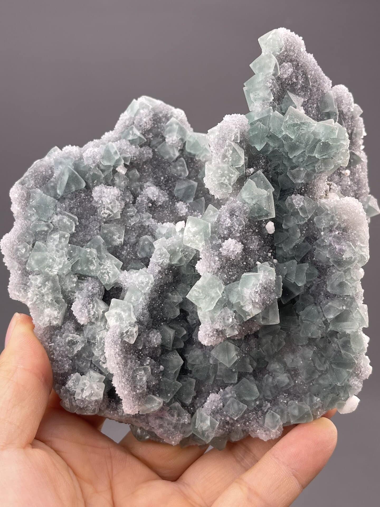 Green colour-zoned fluorite cluster from Fujian Province, SKU 1147