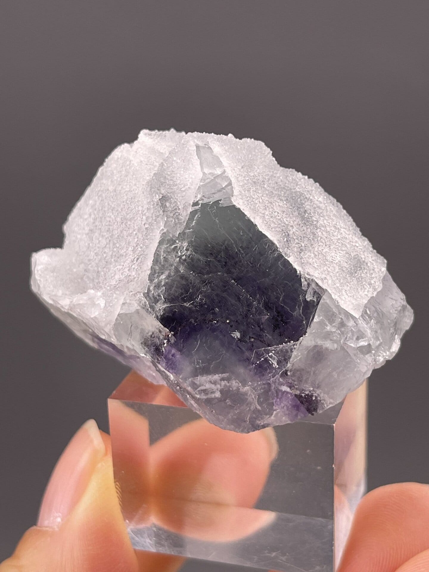 Close-up of fluorite octahedral faces showing green colour