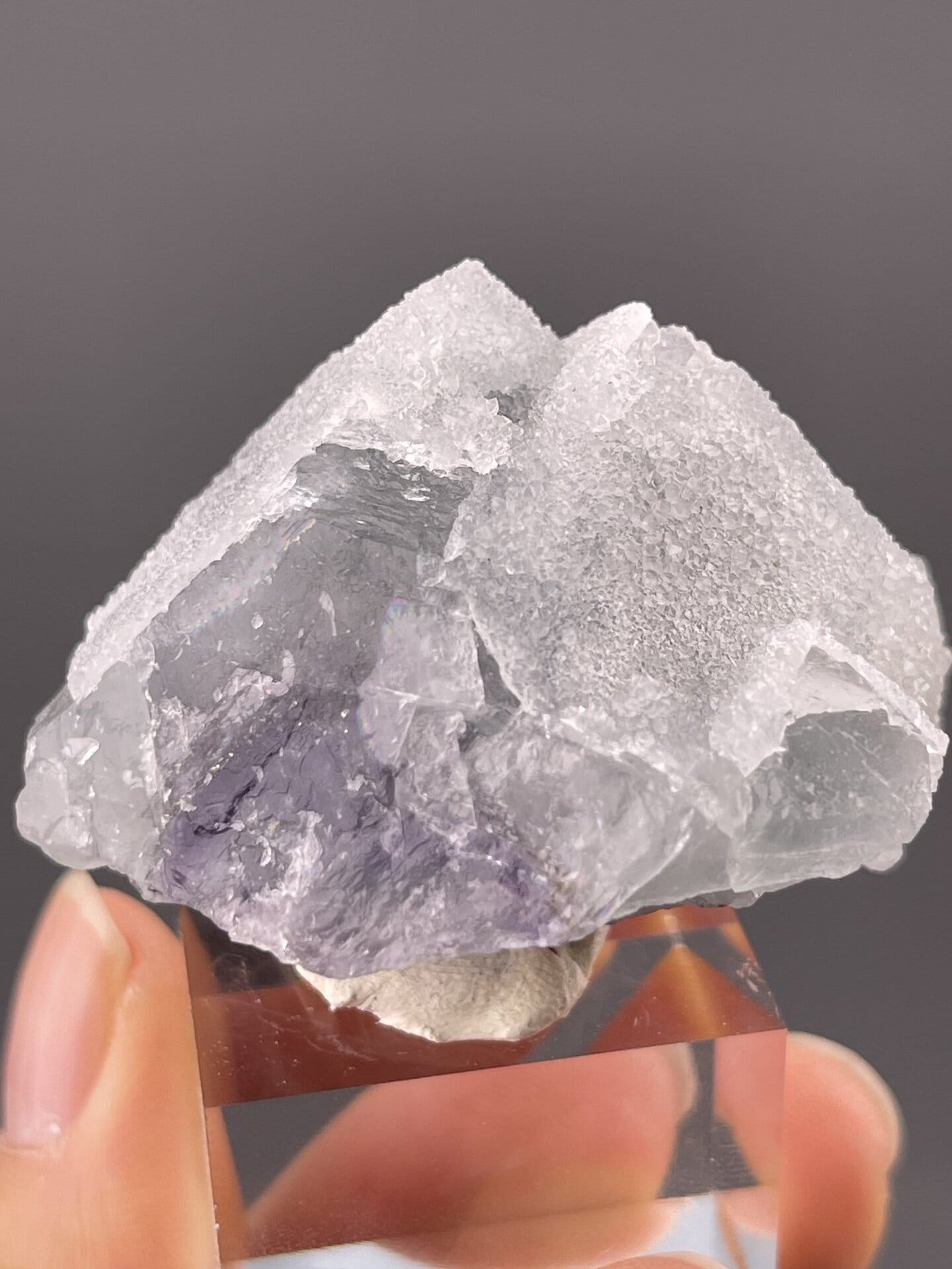 Top view of octahedral fluorite showing triangular face pattern