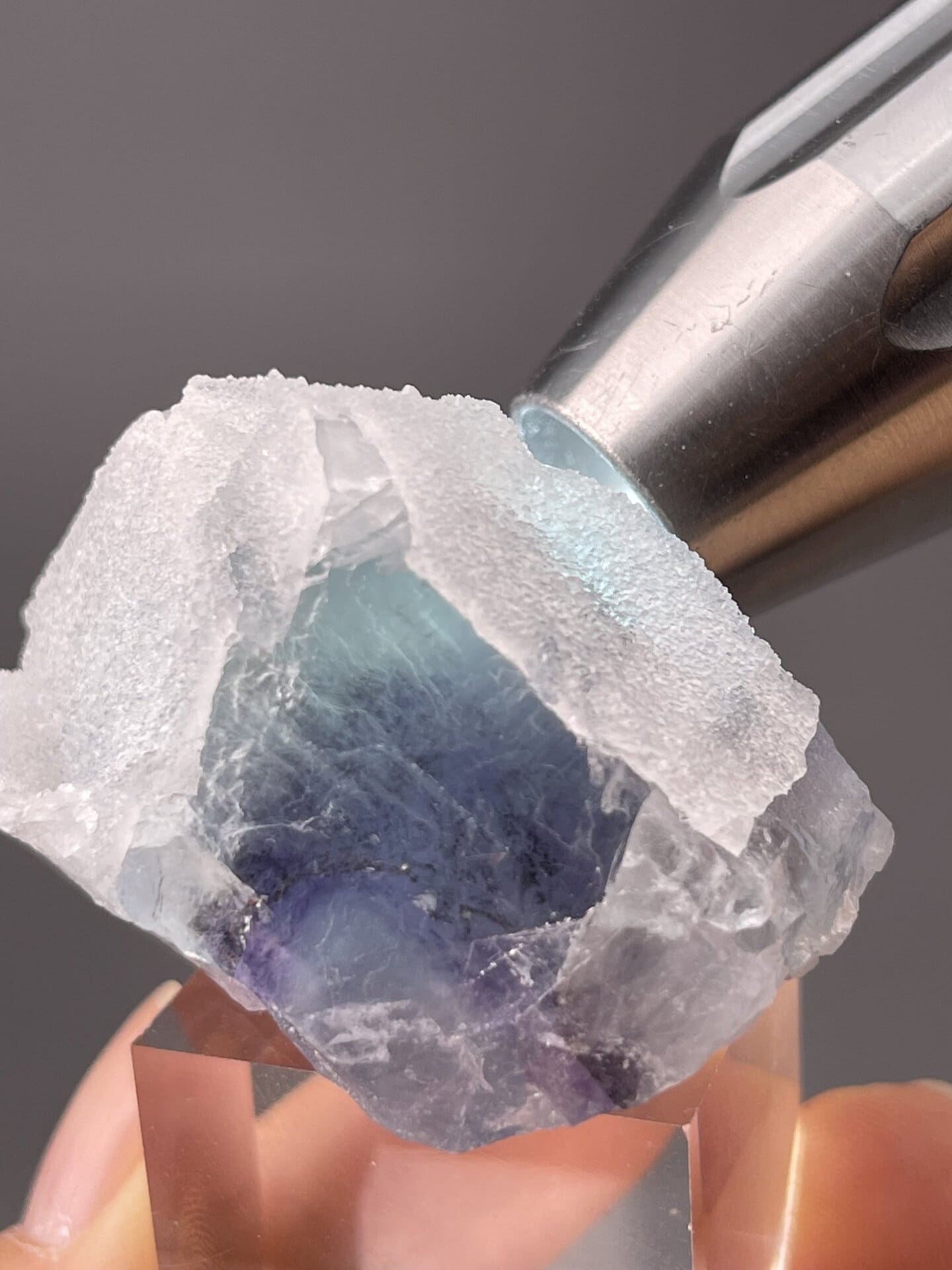 Angled view of Fujian fluorite highlighting octahedral geometry