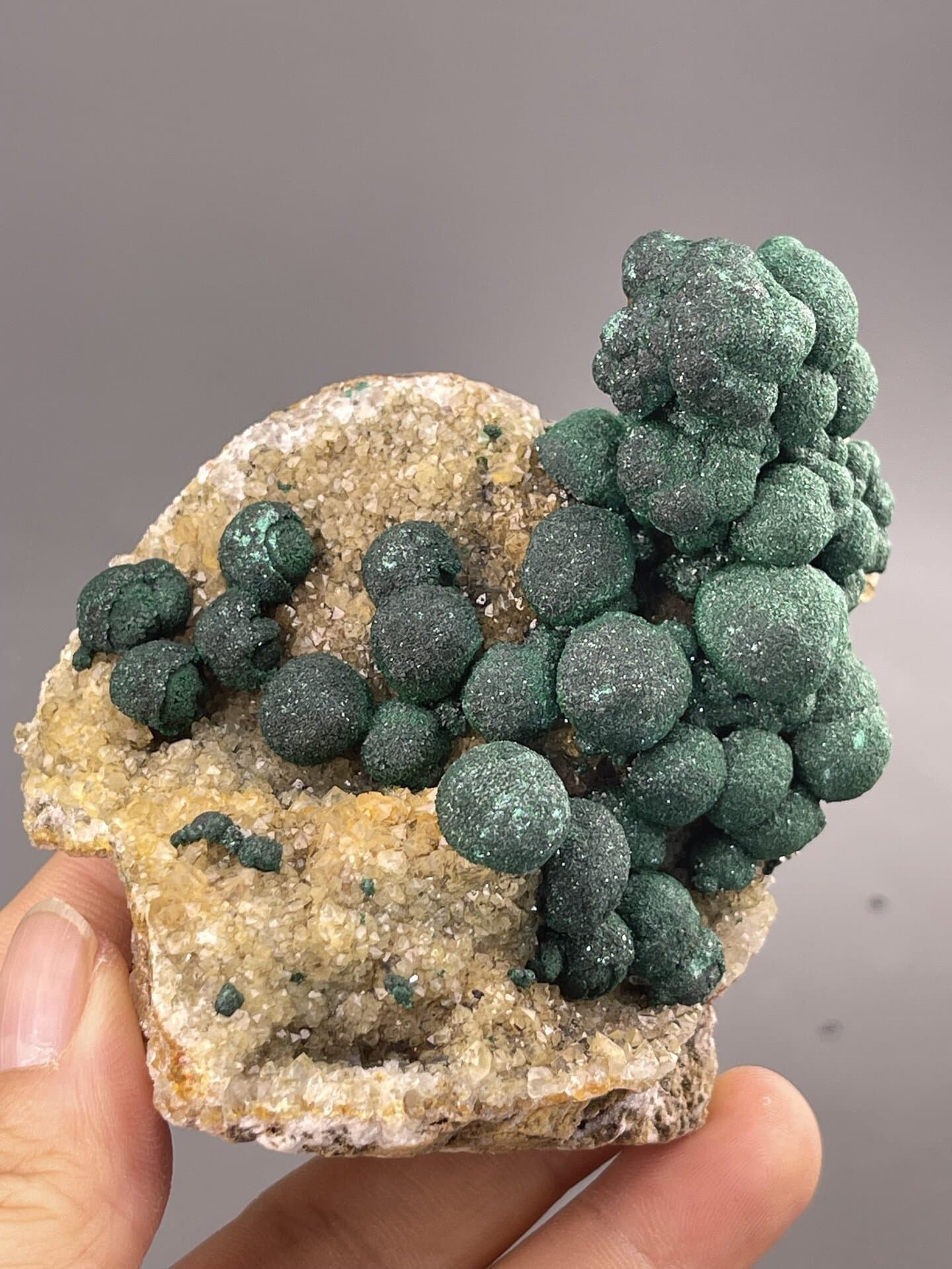 Malachite Specimen from DR Congo Origin – angled view showing matrix