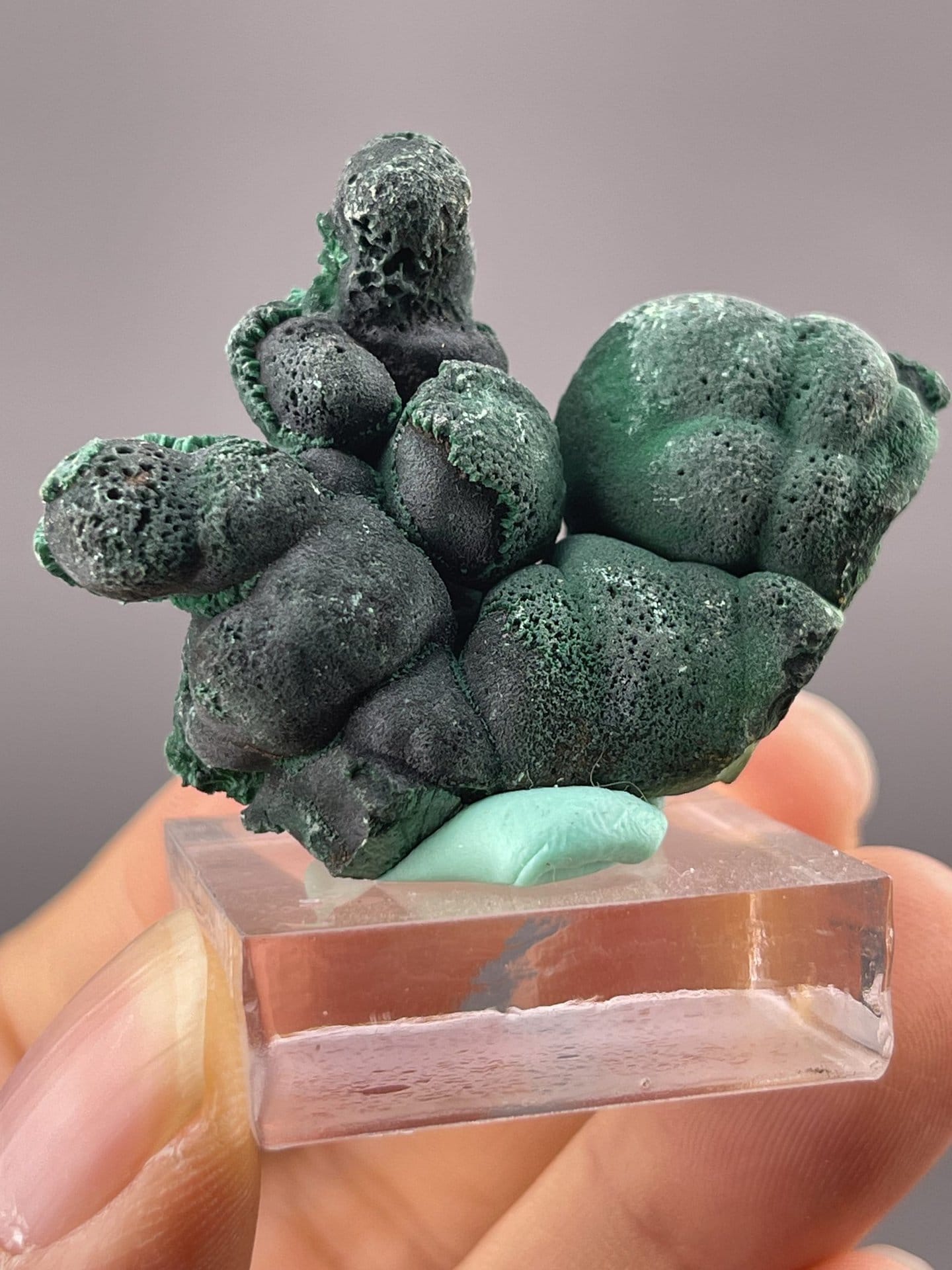 Vibrant green botryoidal malachite showing rounded surface, 1.1 g