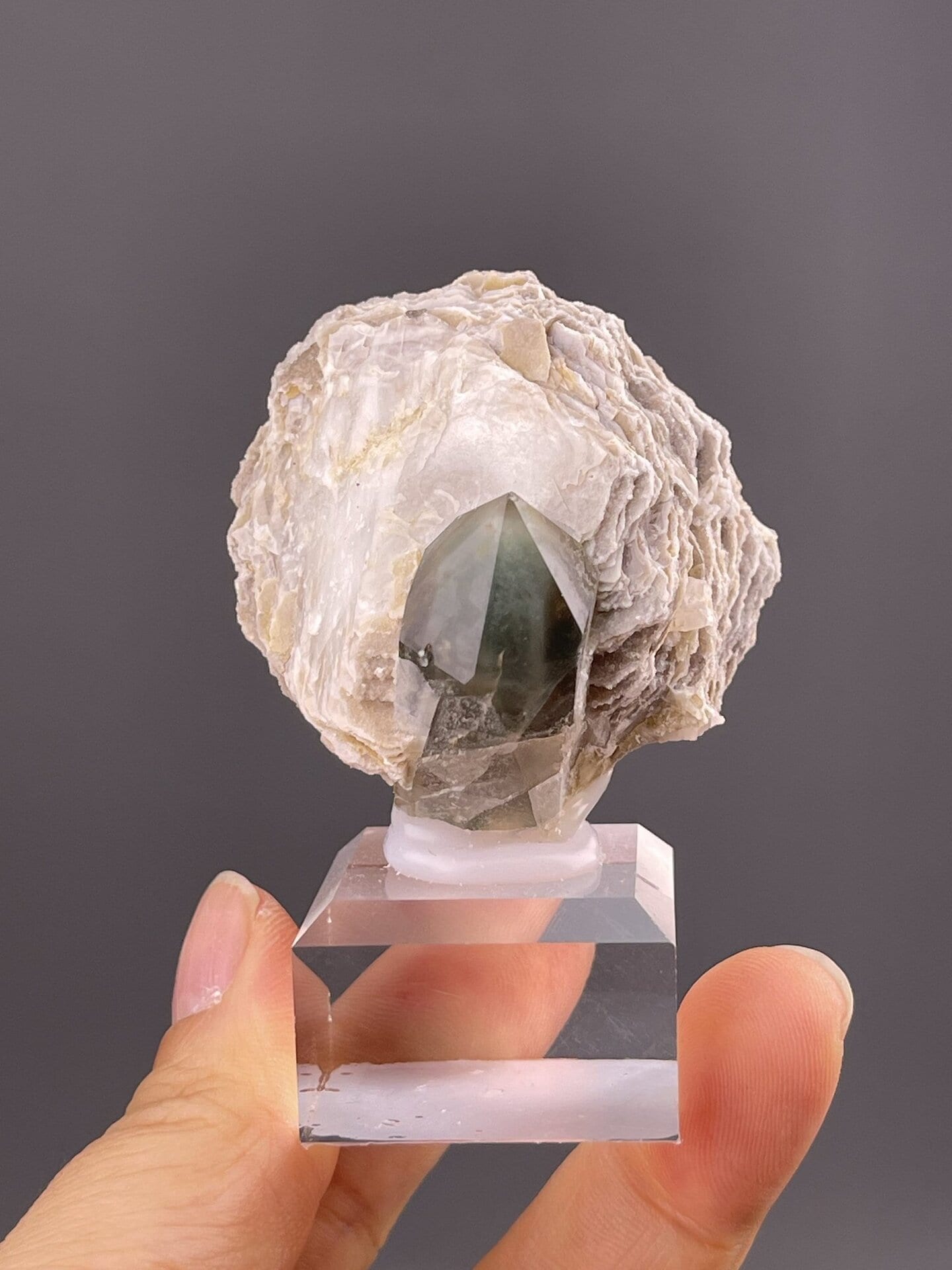 Top view of quartz crystal showing hexagonal cross-section