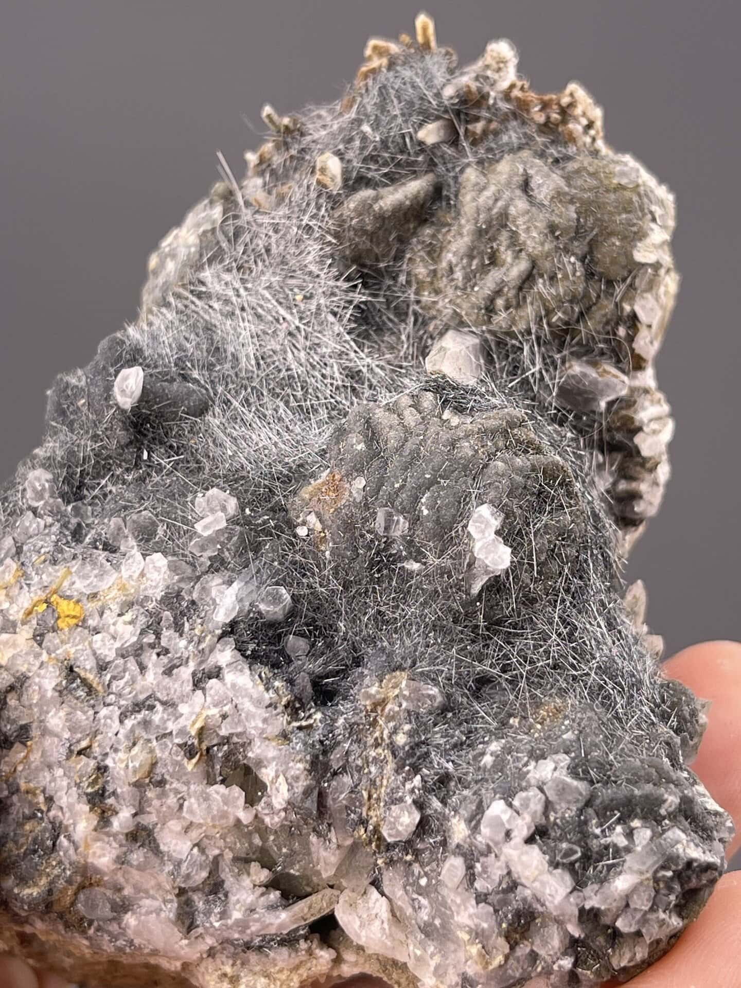 Acicular bismuthinite crystals from Inner Mongolia China, SKU 1099