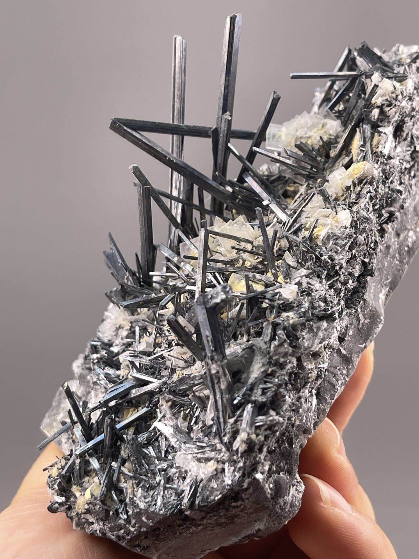 Stibnite Acicular Cluster from Lengshuijiang Mine, Hunan – full specimen against white background