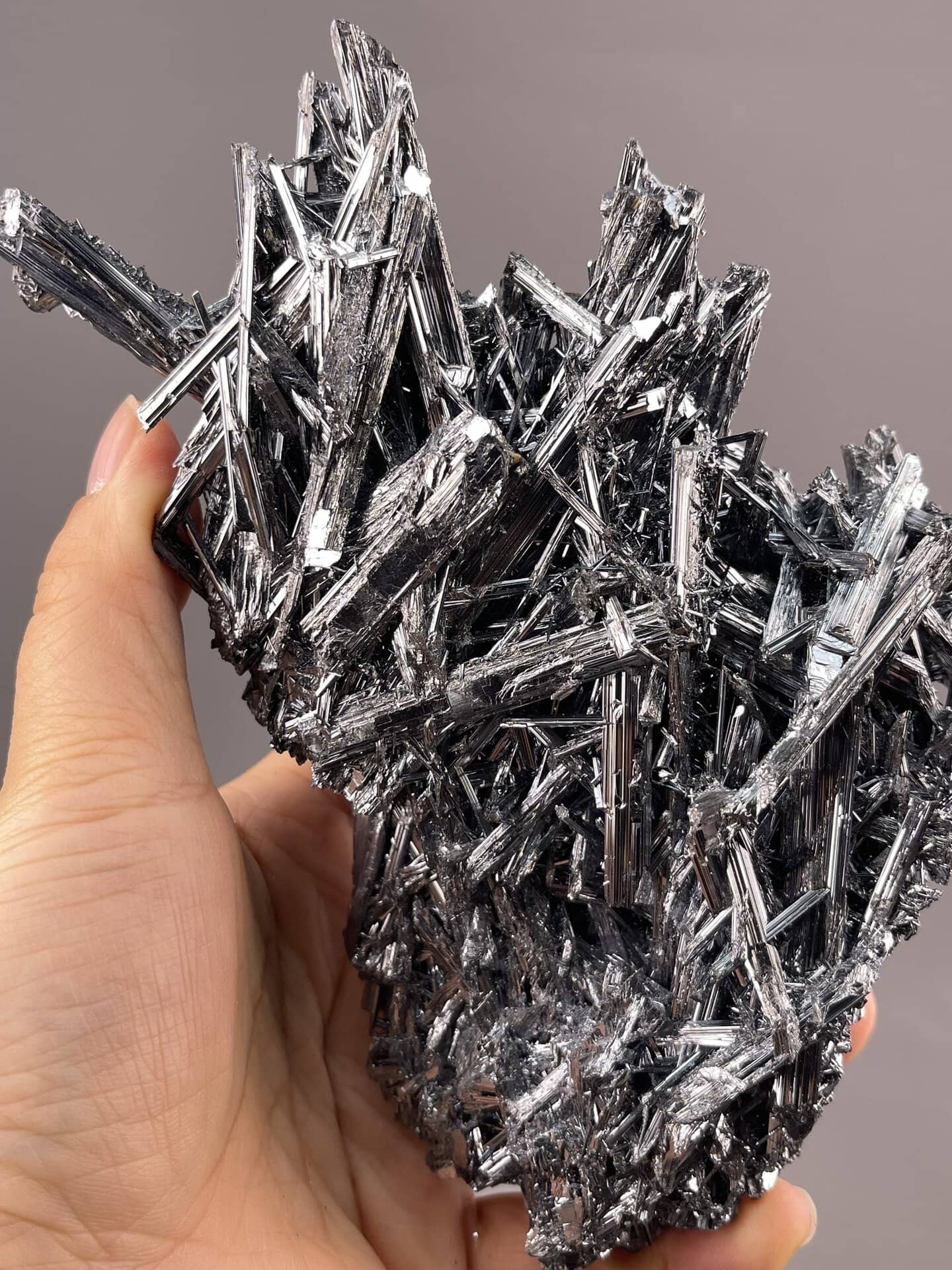 Stibnite Crystal Formation from Hunan, China – close-up of crystal surface