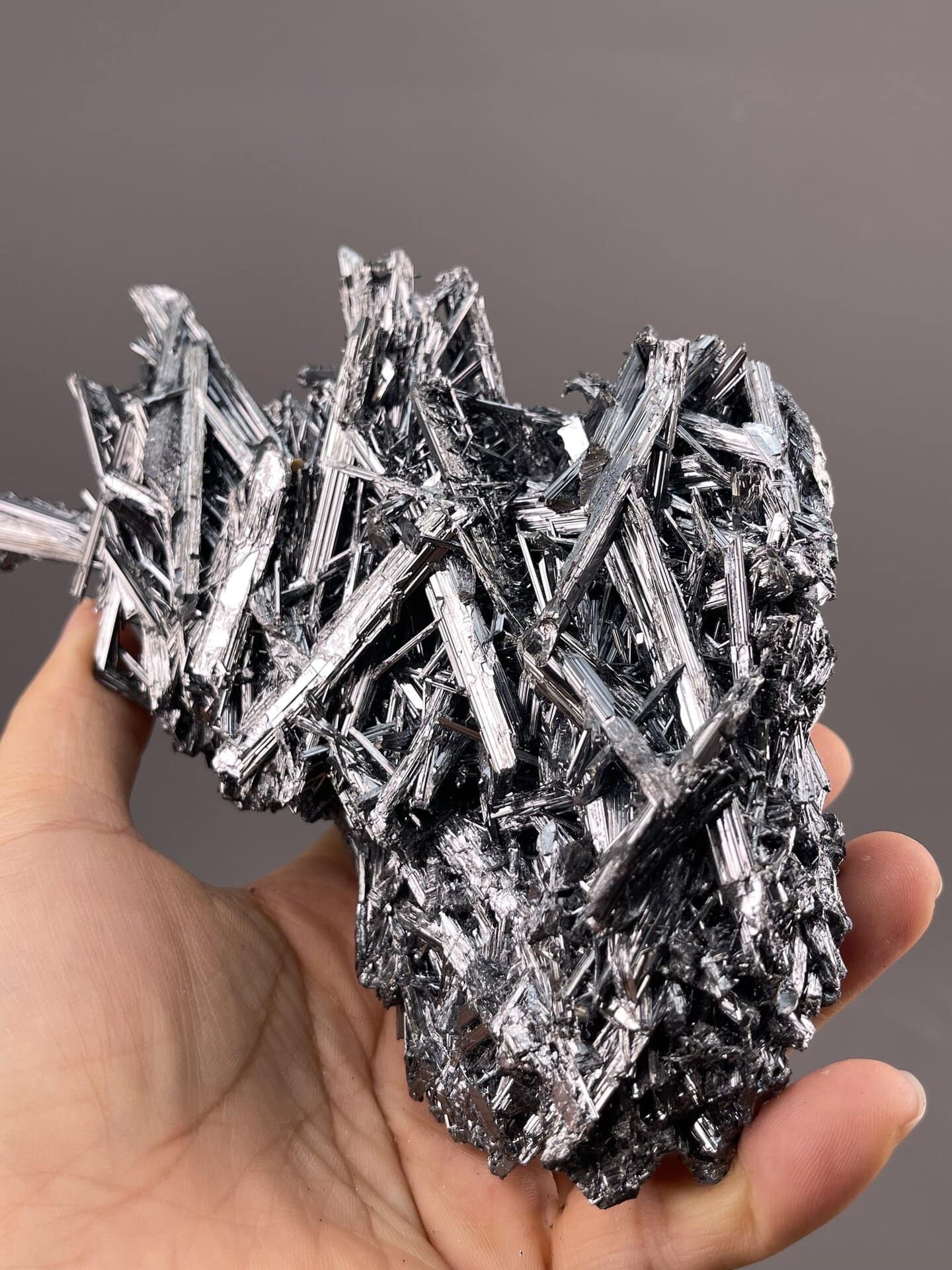 Stibnite Crystal Formation from Hunan, China – lustre and transparency detail
