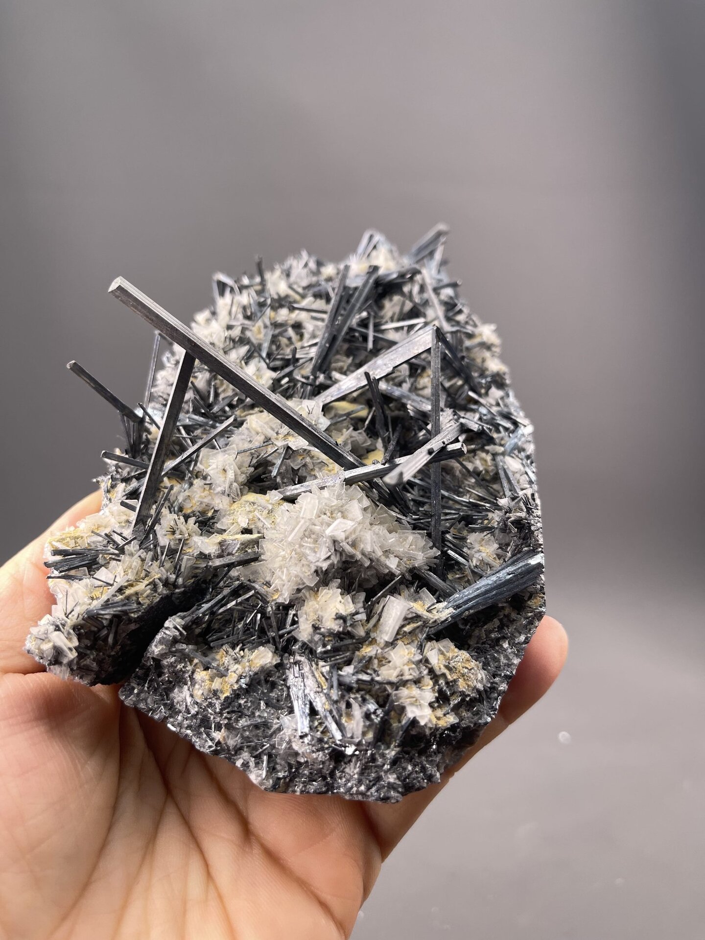 Stibnite Crystals from Hunan, China – full specimen against white background