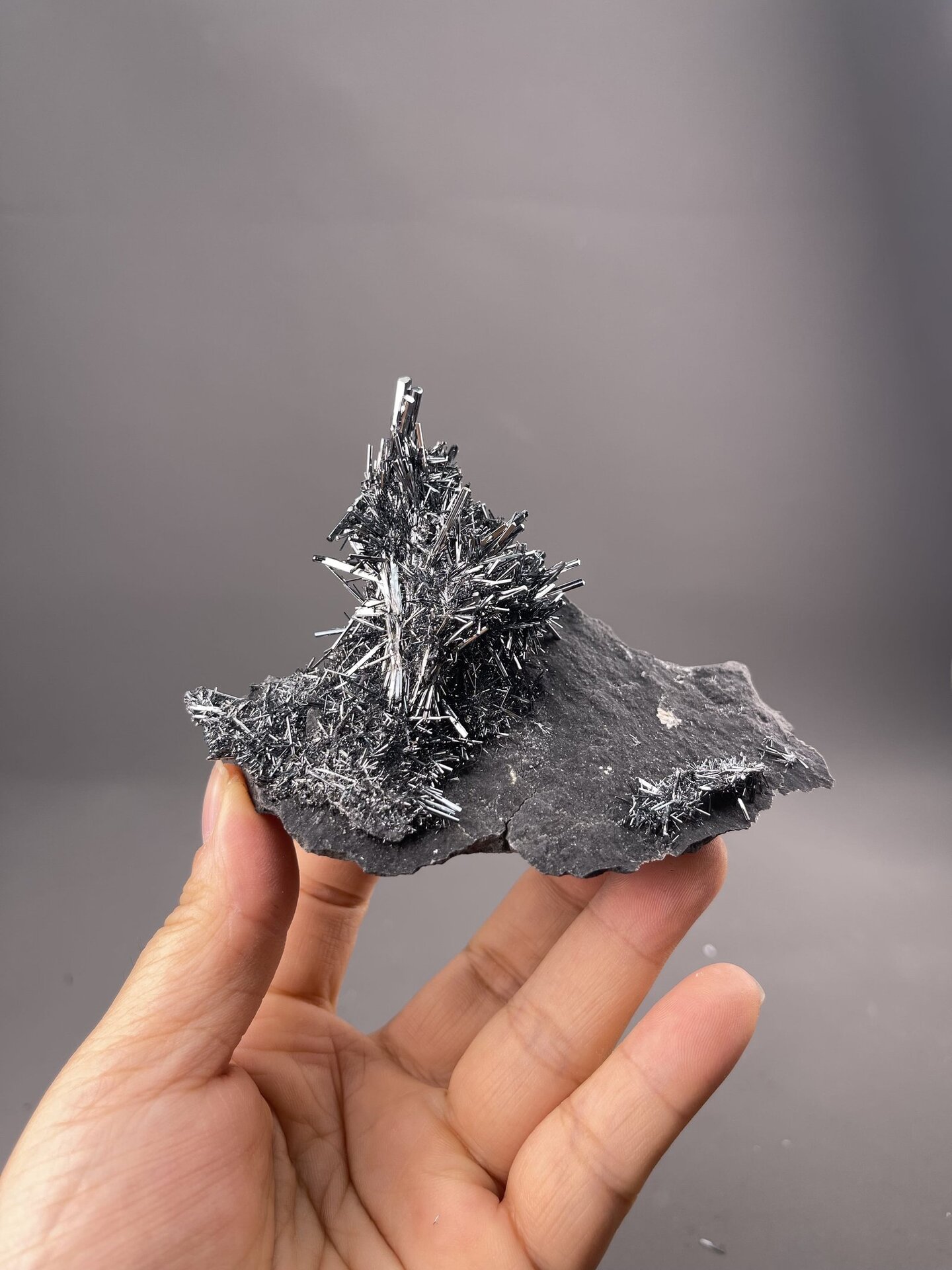 Stibnite Crystals from Lengshuijiang, China – close-up of crystal surface