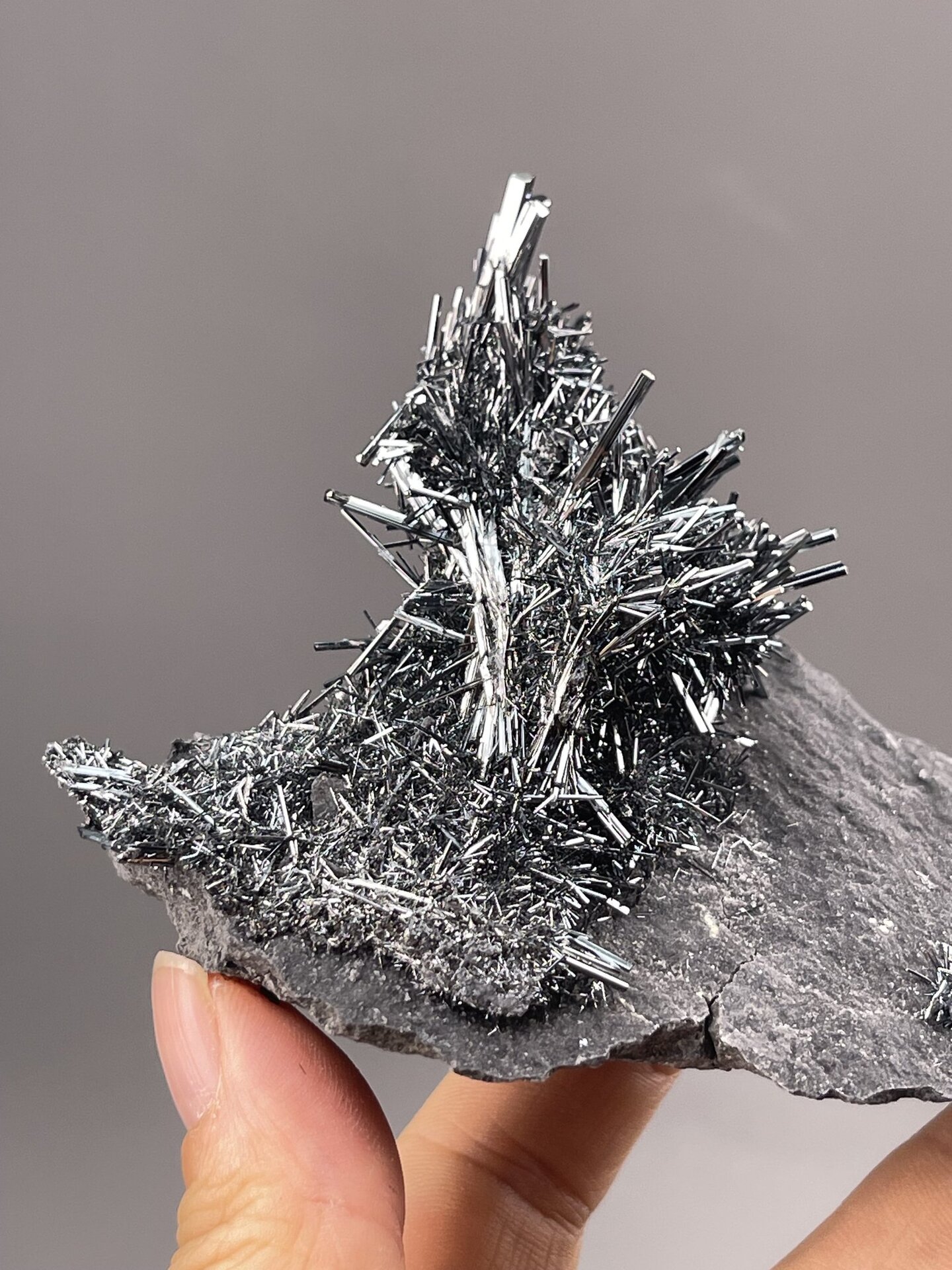 Stibnite Crystals from Lengshuijiang, China – top-down view