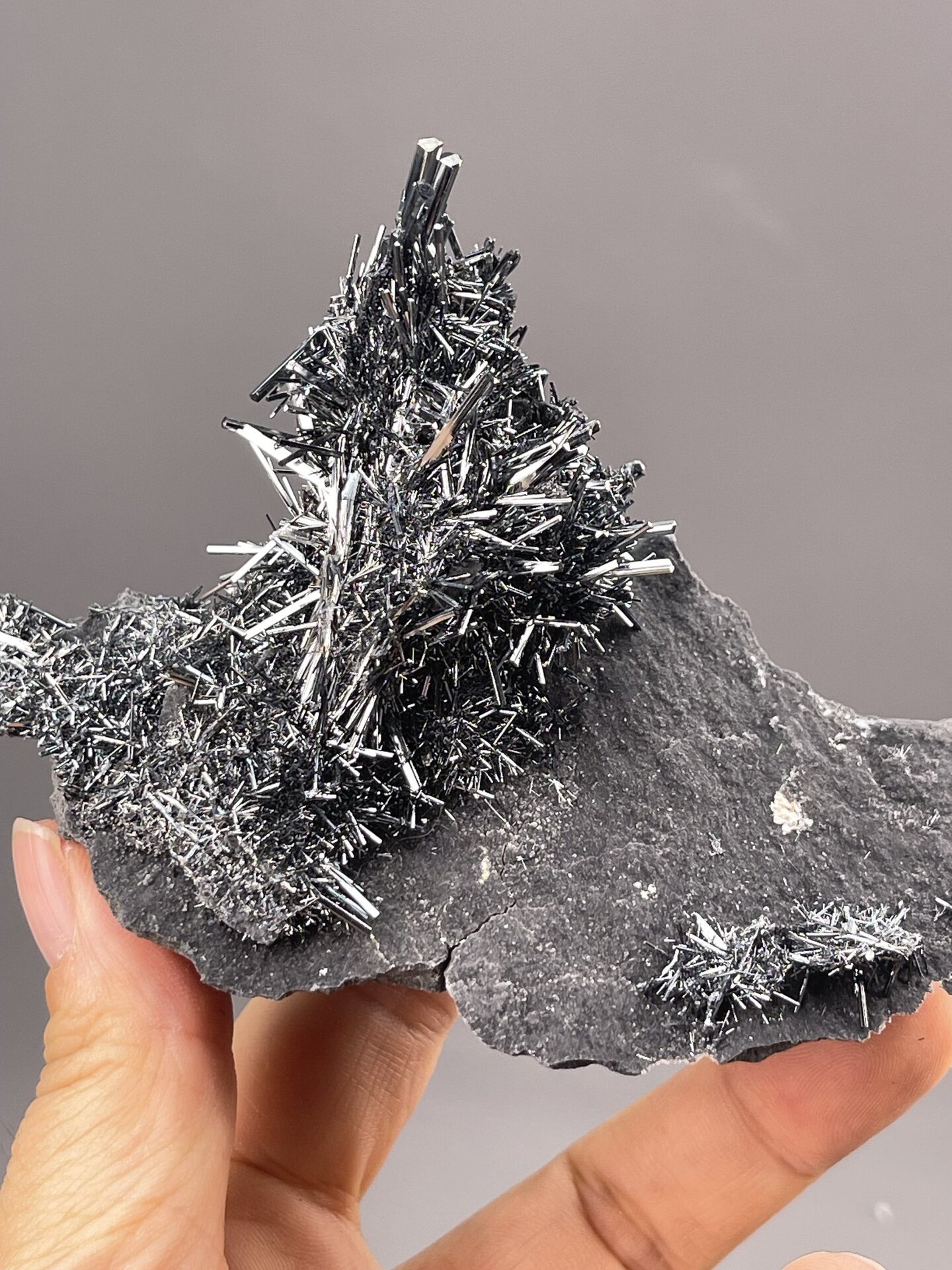 Stibnite Crystals from Lengshuijiang, China – reverse side