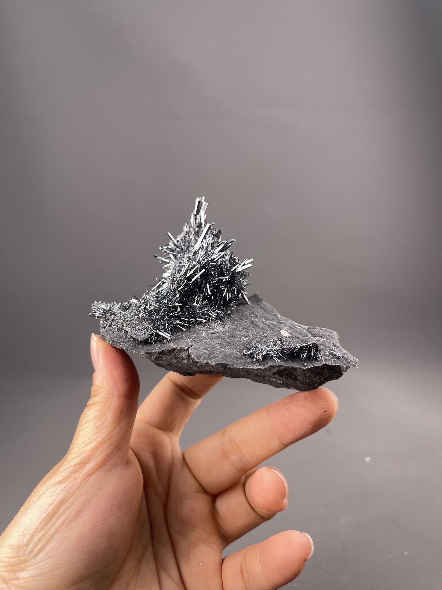 Stibnite Crystals from Lengshuijiang, China – crystal termination detail