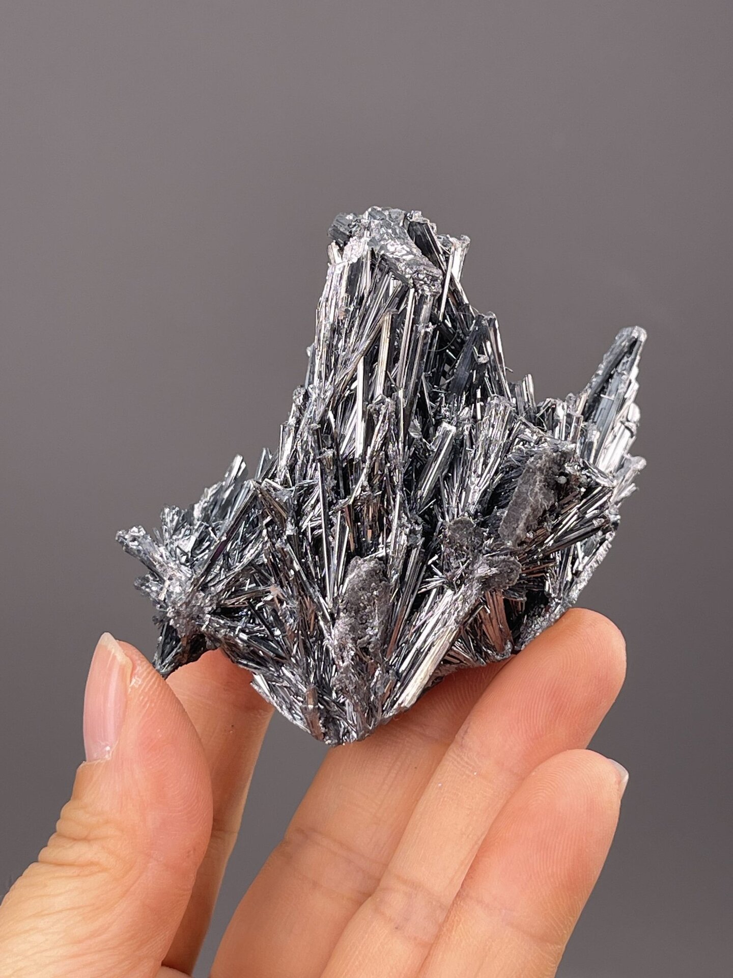 Acicular radiating stibnite from Lengshuijiang Mine Hunan, SKU 1151
