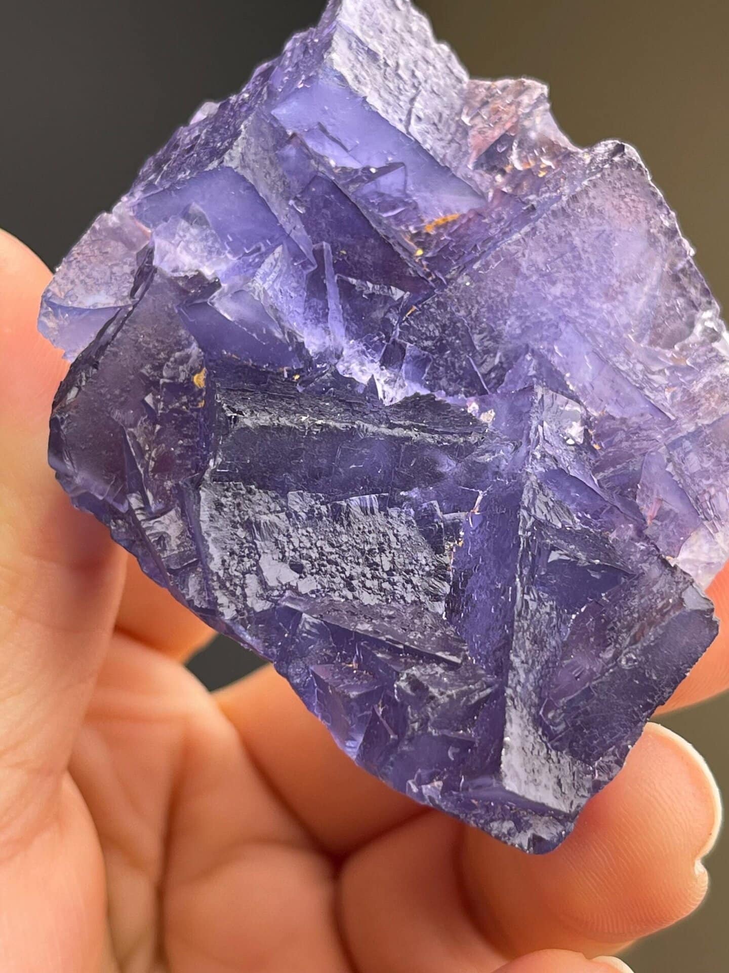 Purple fluorite matrix under studio lighting showing transparency