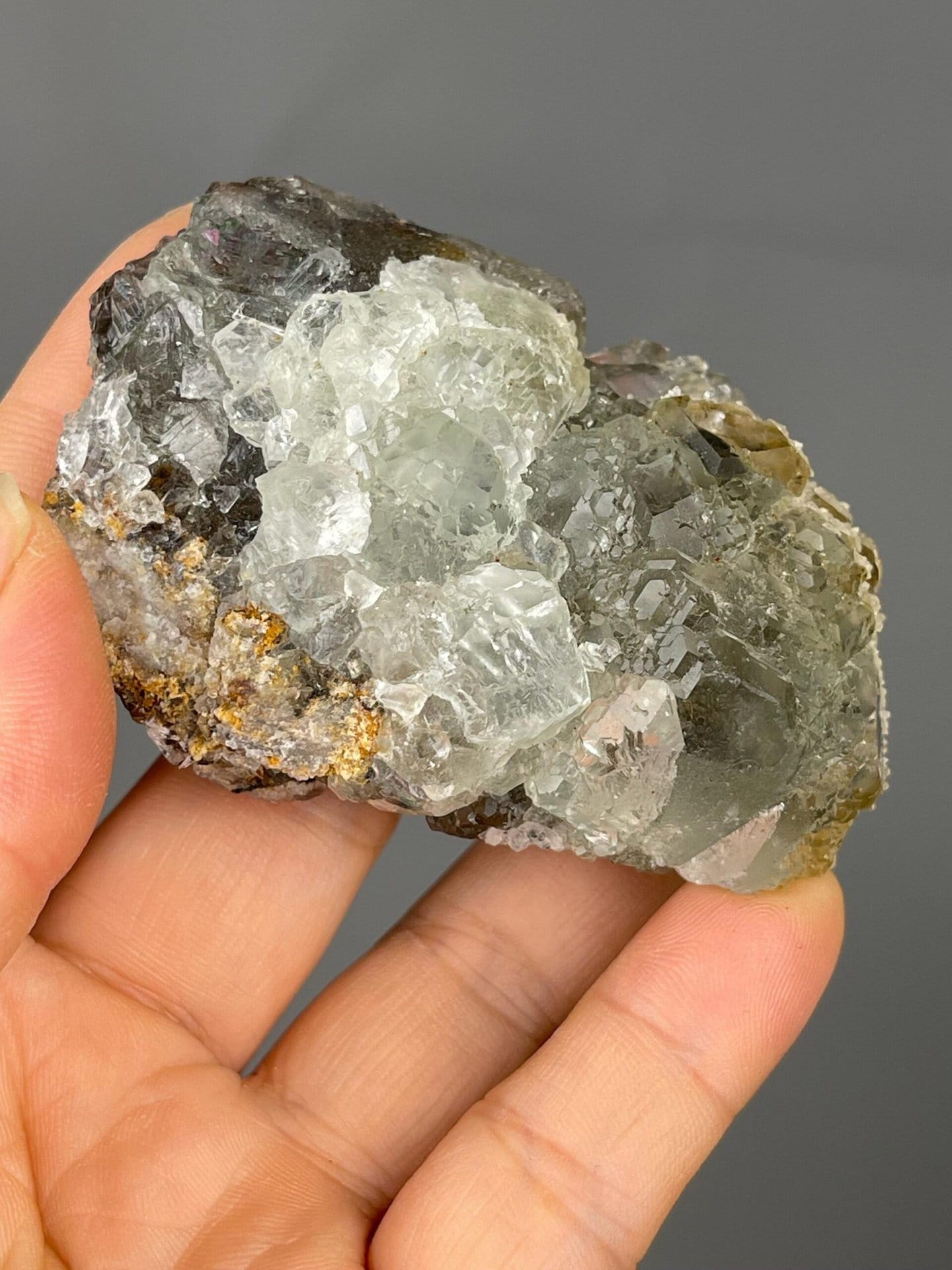 Matrix base of green fluorite cube specimen