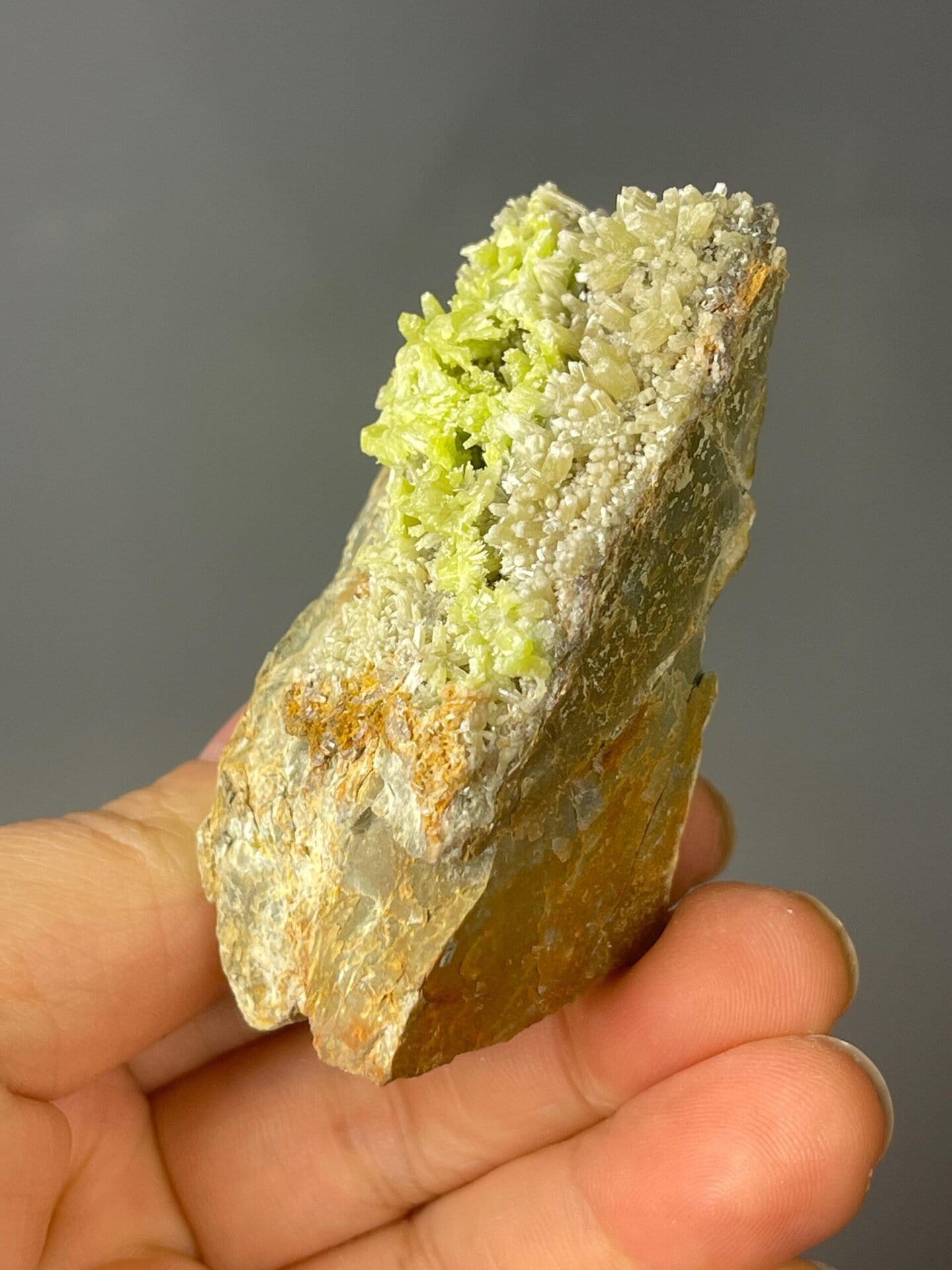 Multiple green pyromorphite crystals on matrix