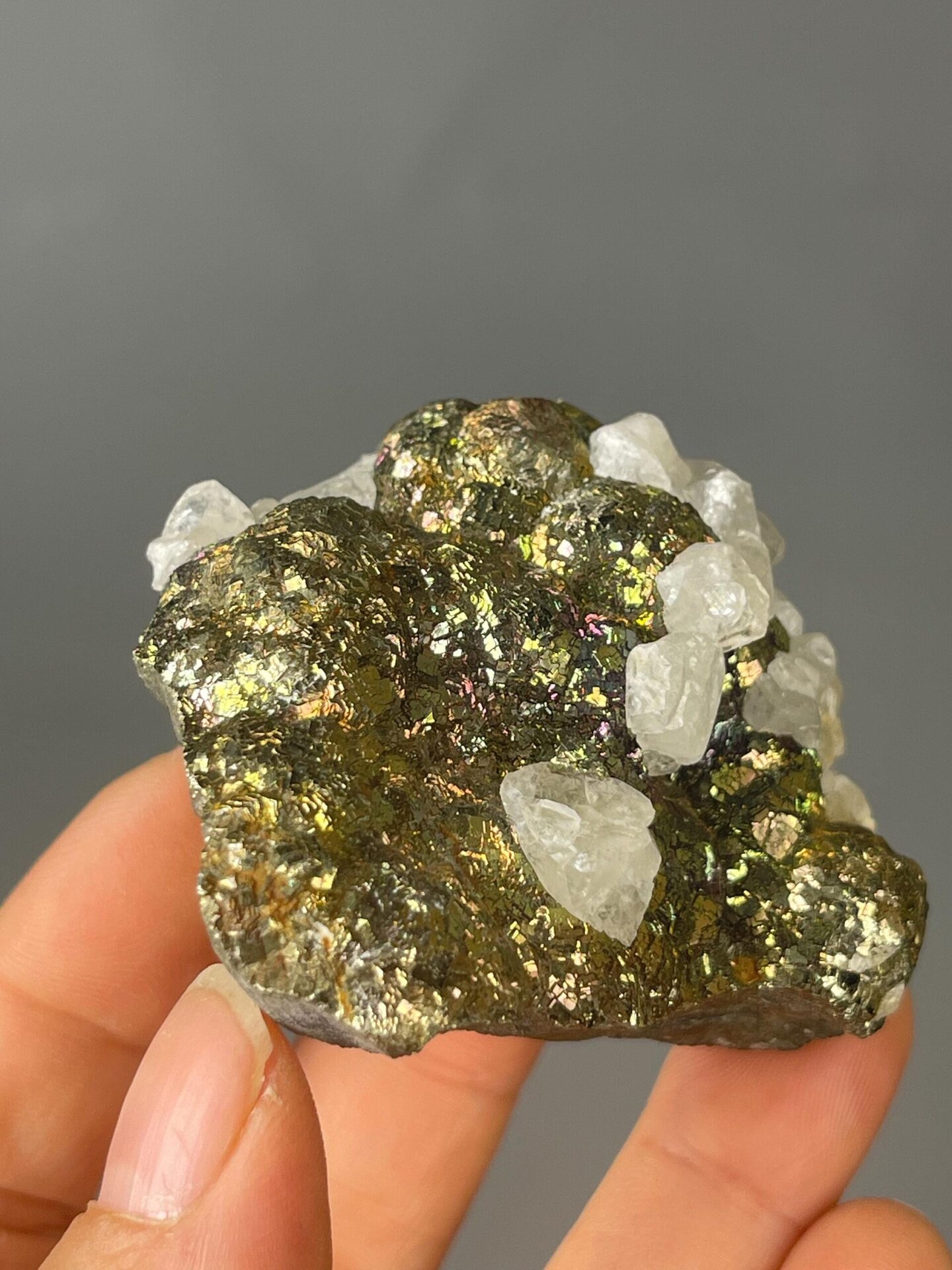 Close-up of iridescent sheen on chalcopyrite