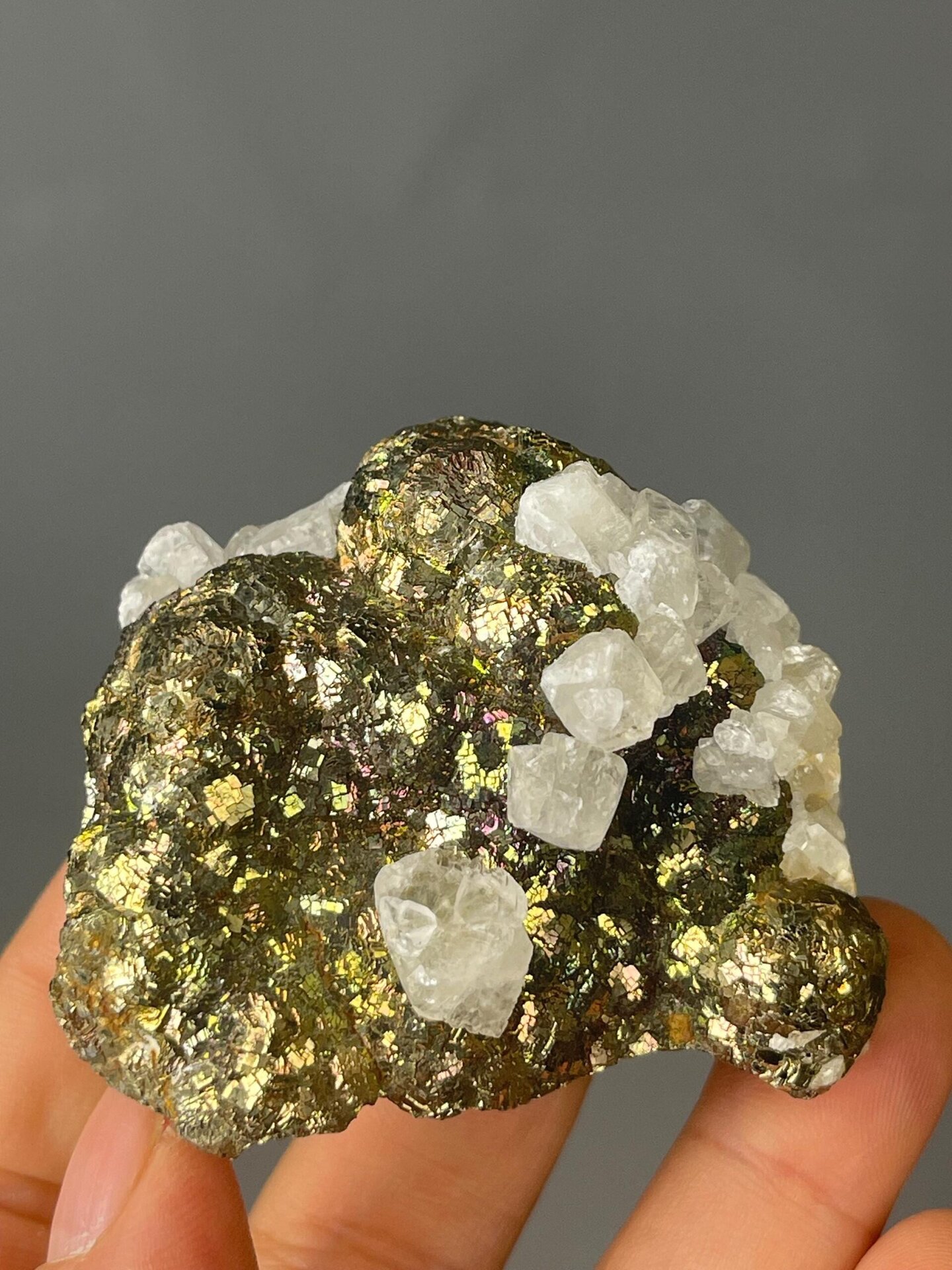 Rainbow peacock colors on chalcopyrite surface