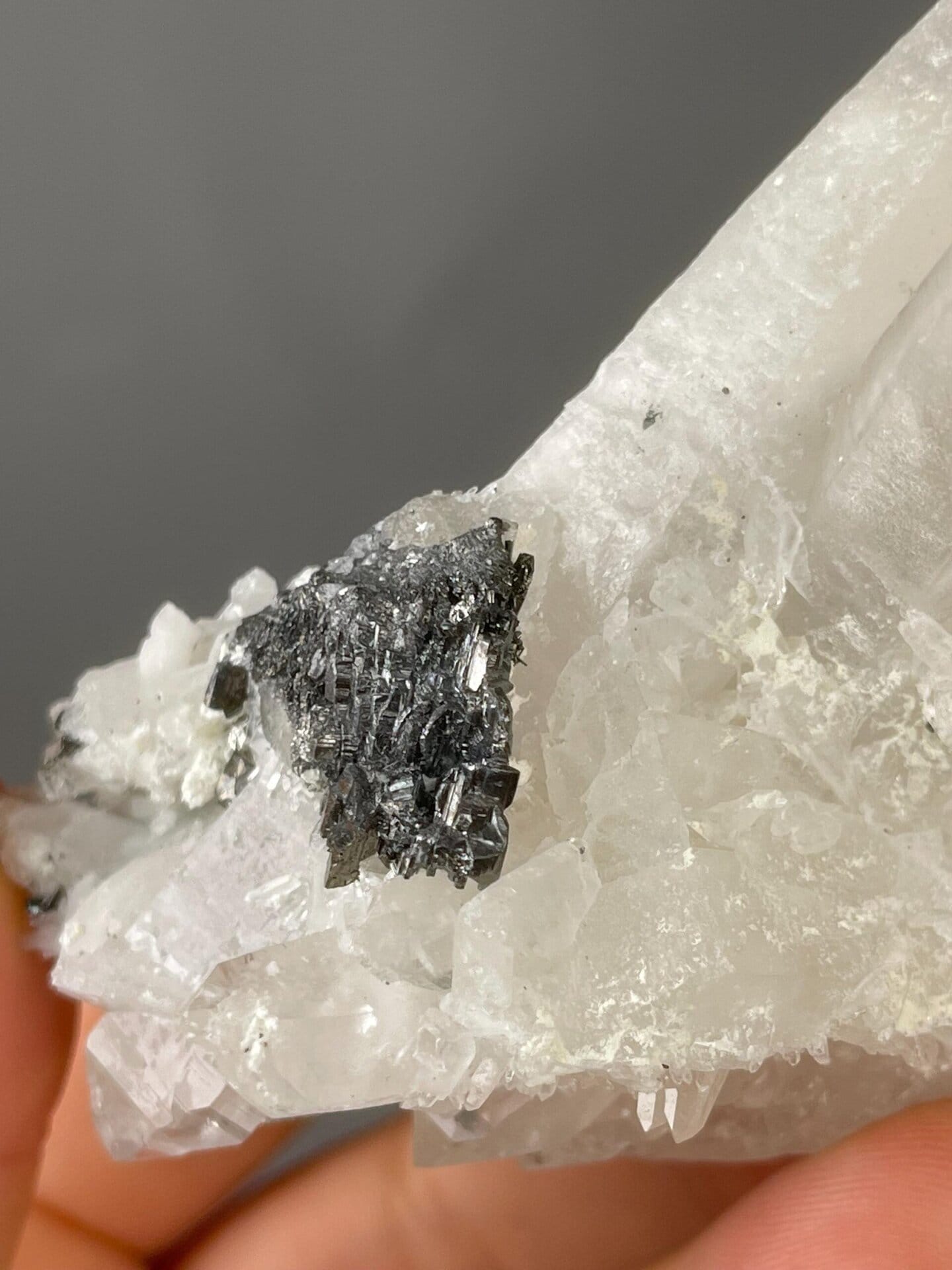 Side view of quartz and pyrite mineral specimen