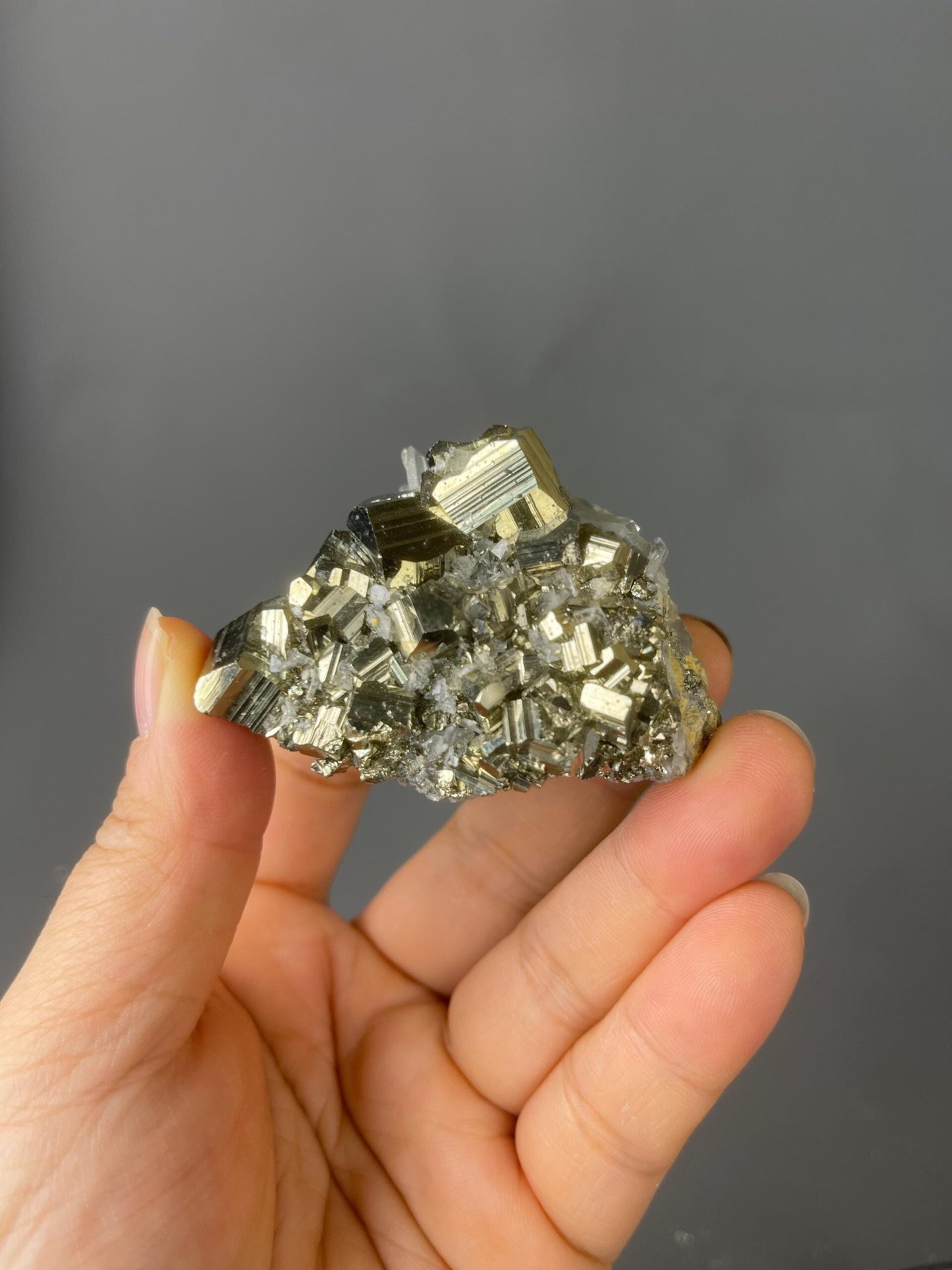 Pyrite and Quartz Cluster – Golden Cubic Crystals – Spain
