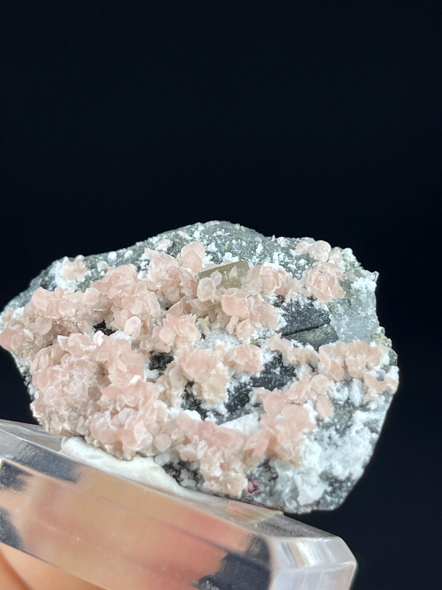 Top view of pink rhodochrosite flower pattern
