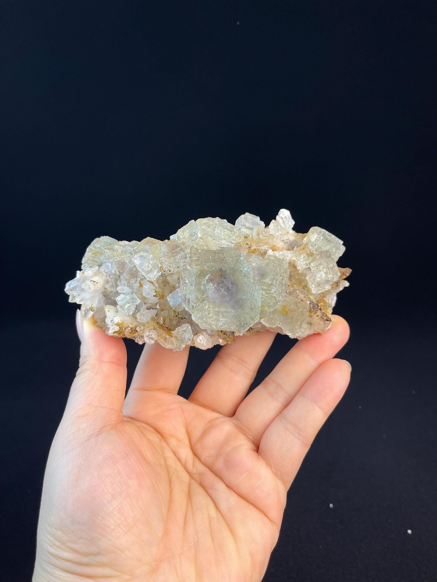 Close-up of purple fluorite stepped crystal face