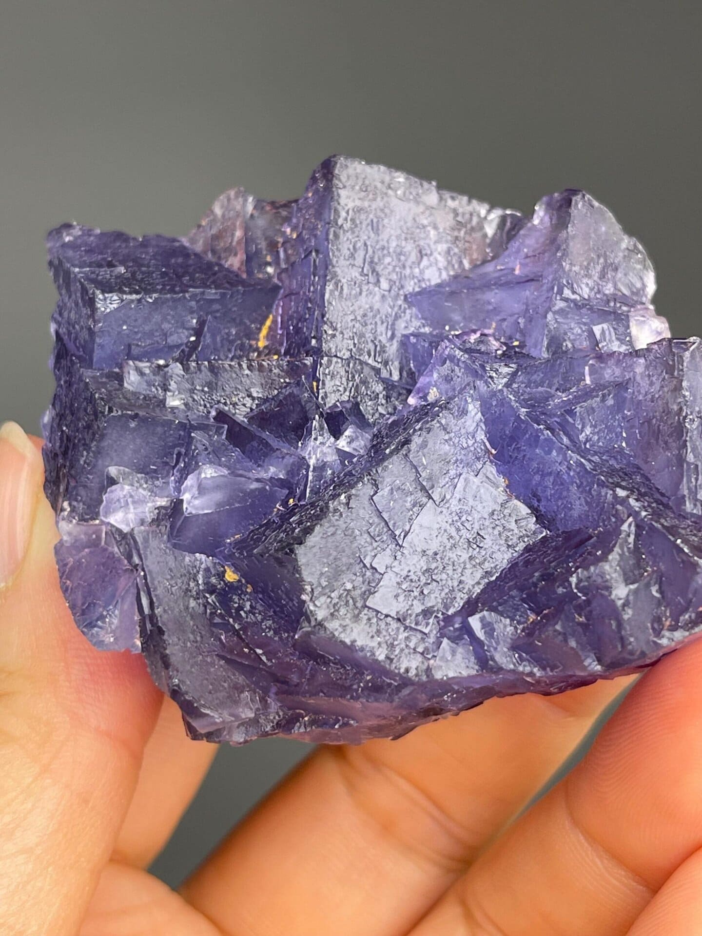 Side profile of purple fluorite matrix showing depth